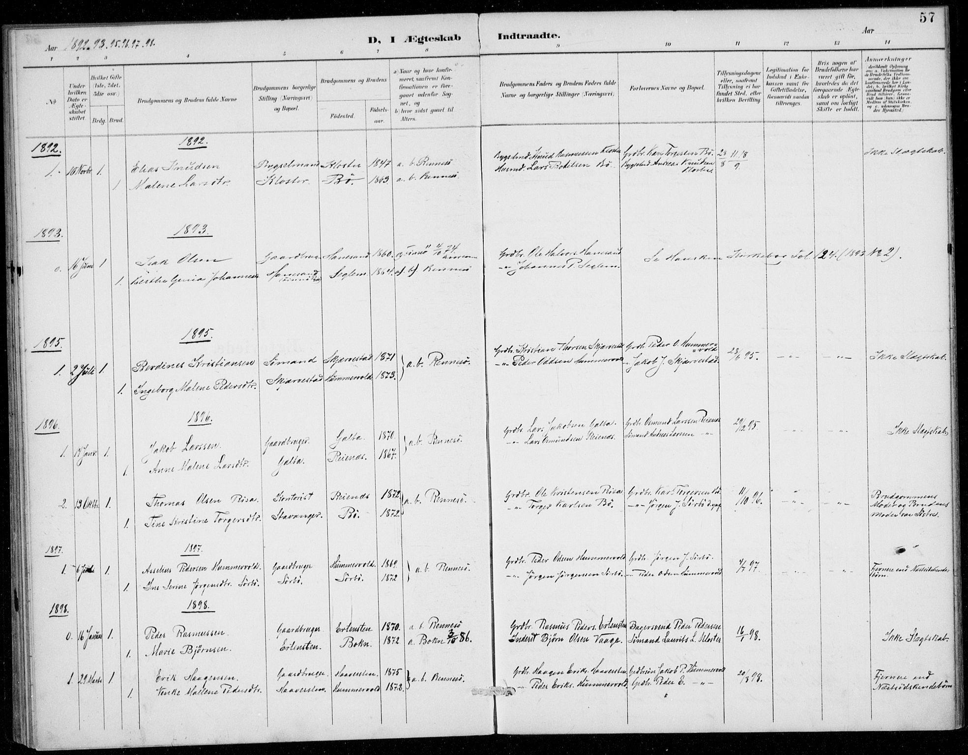 Rennesøy sokneprestkontor, SAST/A -101827/H/Ha/Haa/L0016: Parish register (official) no. A 16, 1891-1924, p. 57