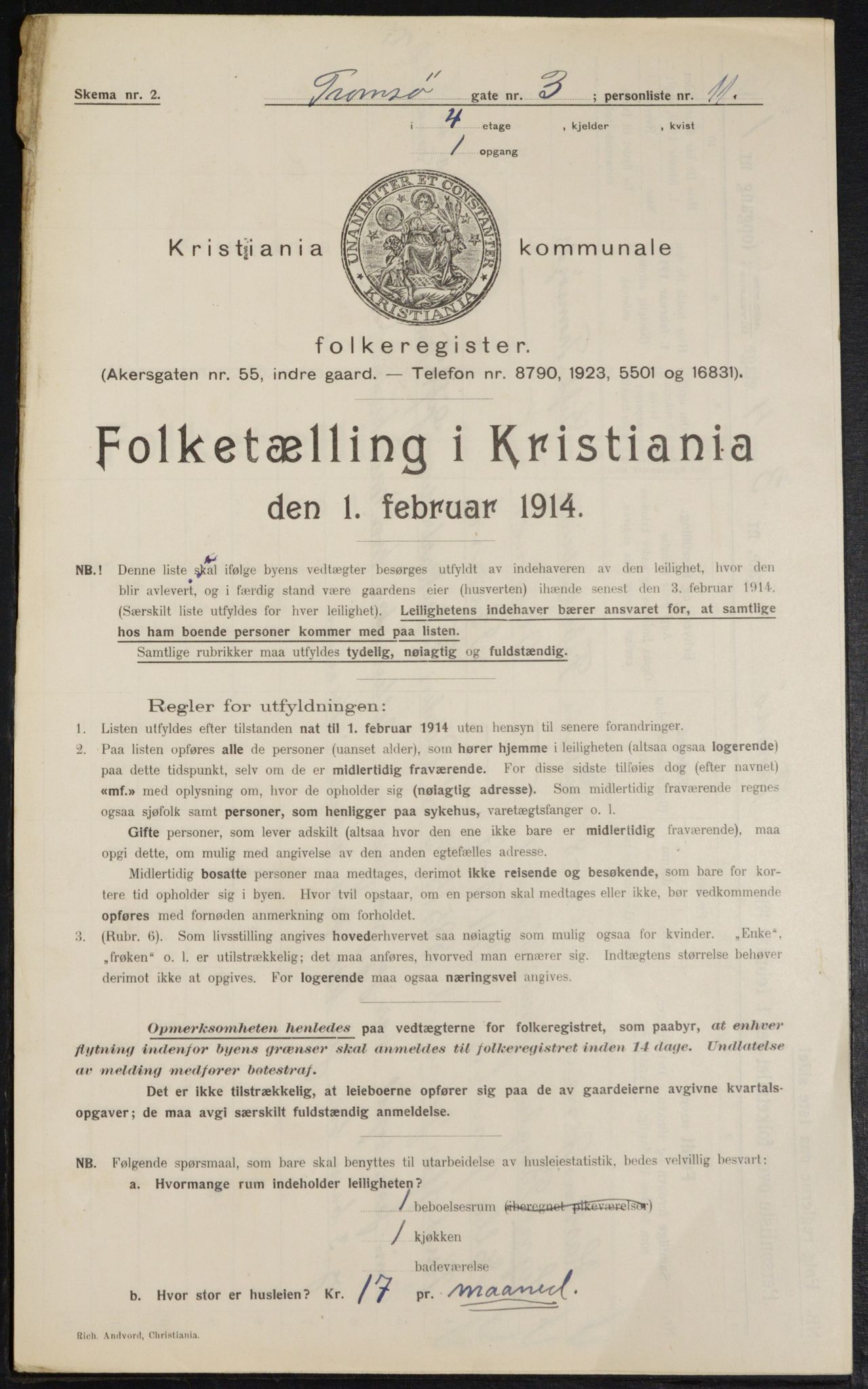 OBA, Municipal Census 1914 for Kristiania, 1914, p. 116417