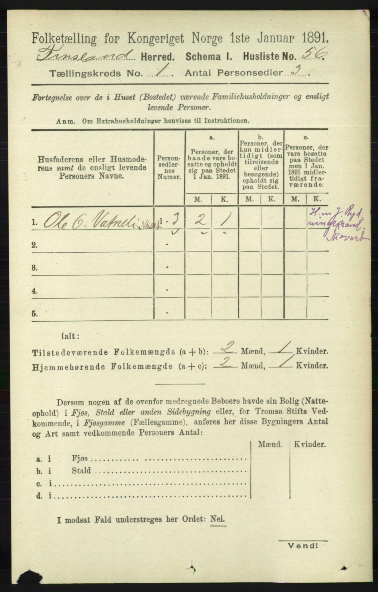 RA, 1891 census for 1023 Finsland, 1891, p. 70