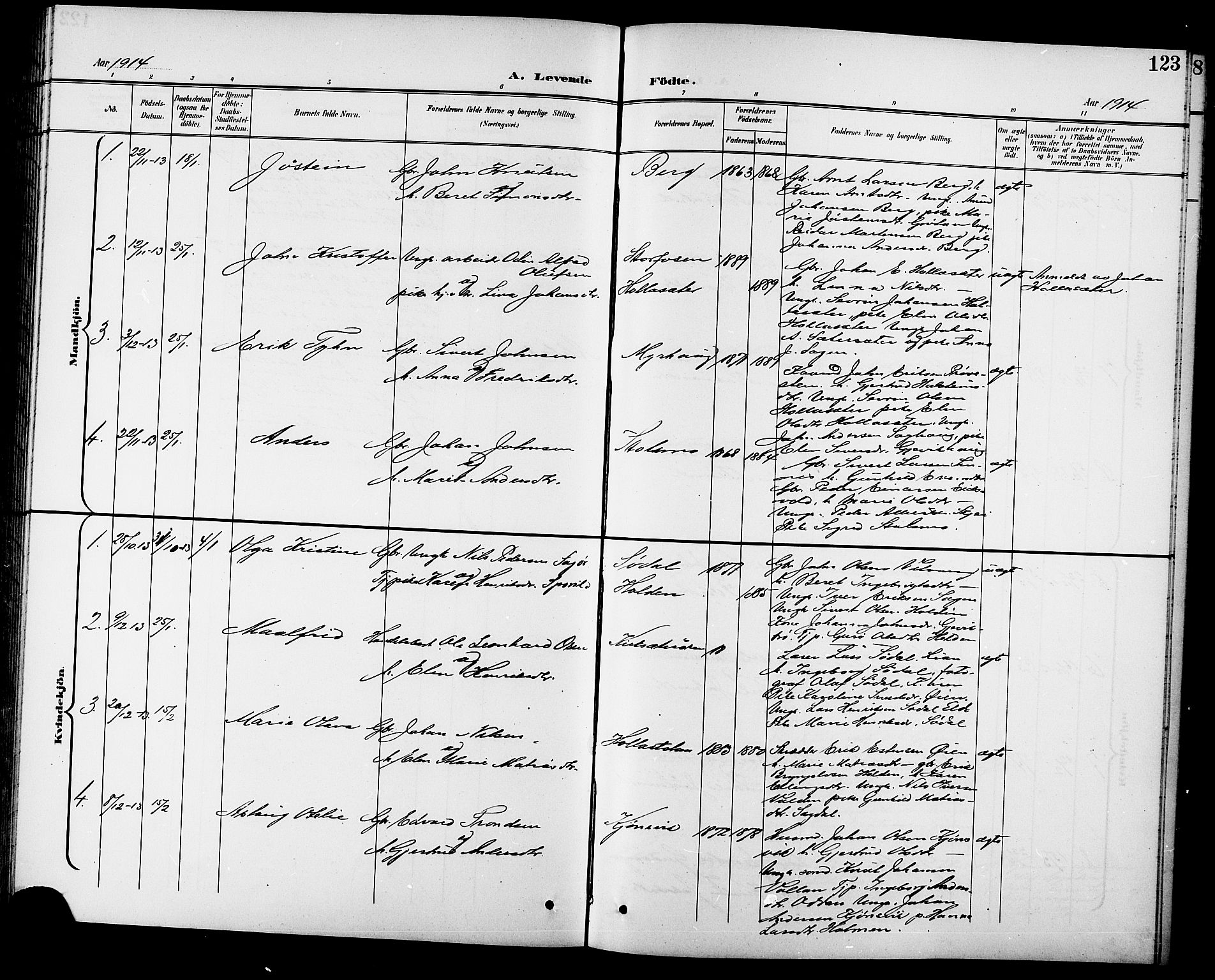 Ministerialprotokoller, klokkerbøker og fødselsregistre - Sør-Trøndelag, SAT/A-1456/630/L0505: Parish register (copy) no. 630C03, 1899-1914, p. 123