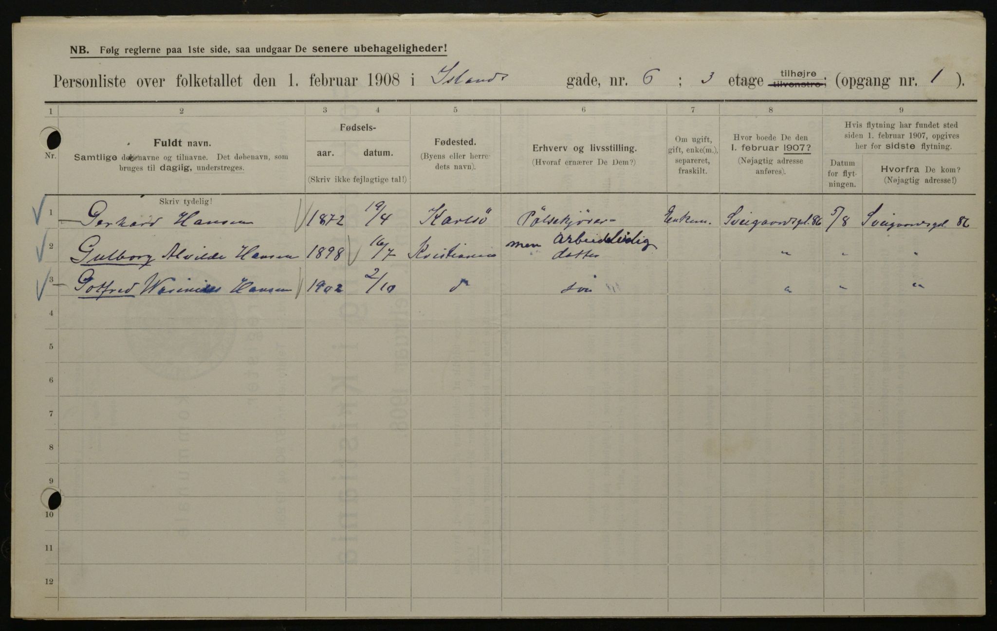 OBA, Municipal Census 1908 for Kristiania, 1908, p. 39976