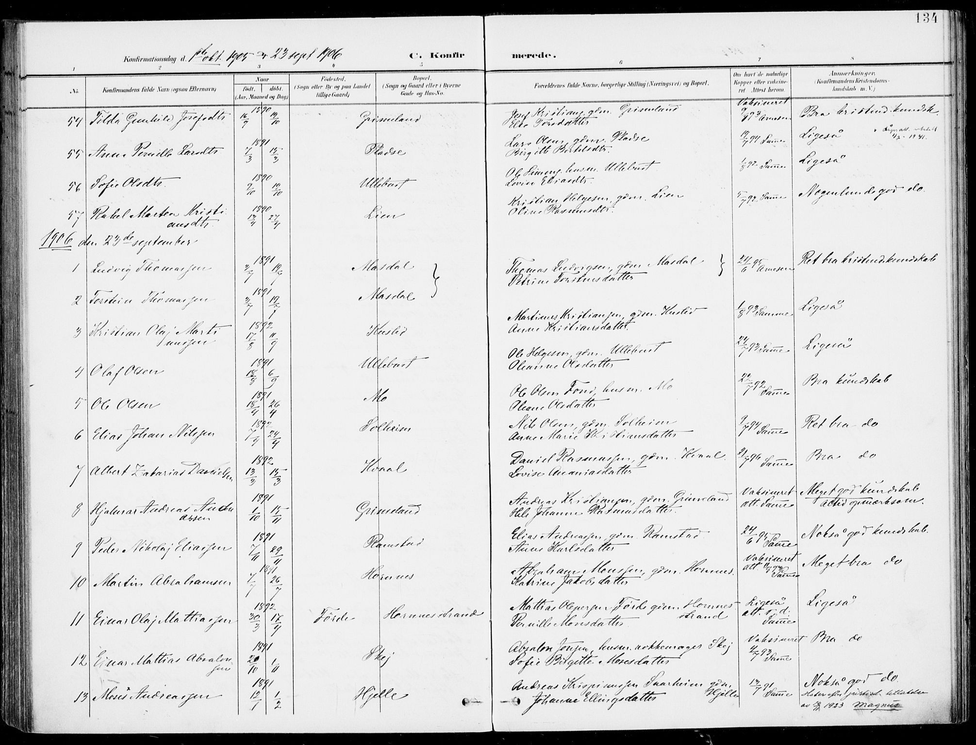 Førde sokneprestembete, SAB/A-79901/H/Haa/Haab/L0002: Parish register (official) no. B  2, 1899-1920, p. 134
