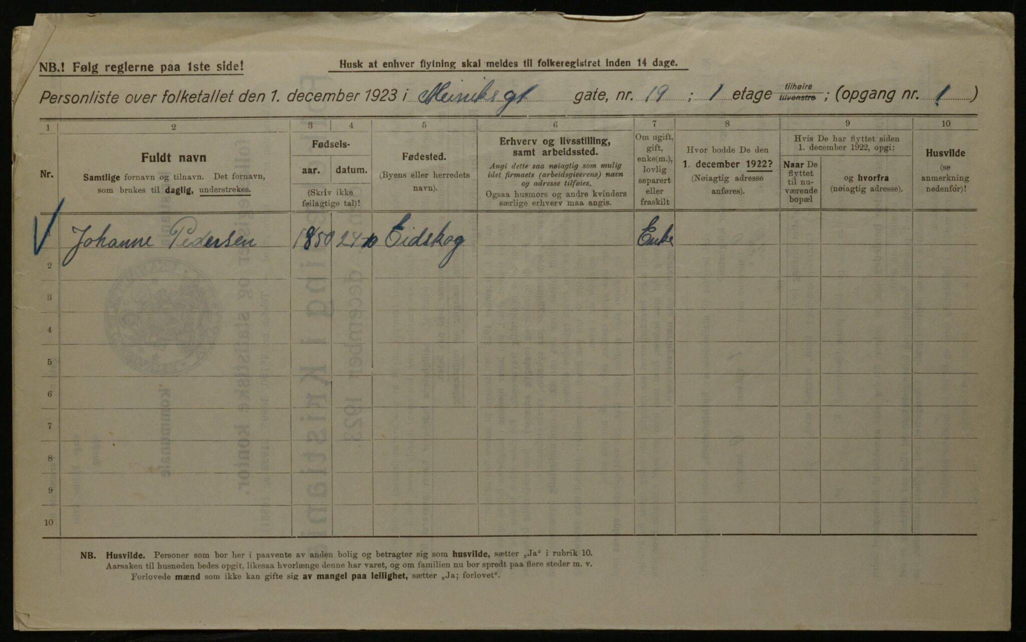 OBA, Municipal Census 1923 for Kristiania, 1923, p. 1569