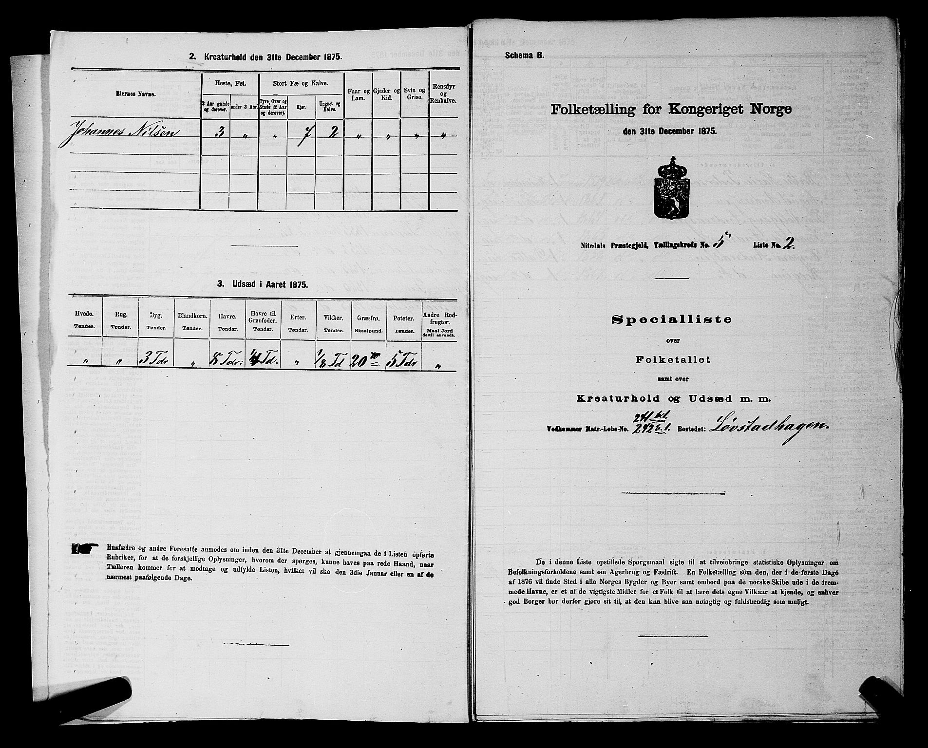 RA, 1875 census for 0233P Nittedal, 1875, p. 757