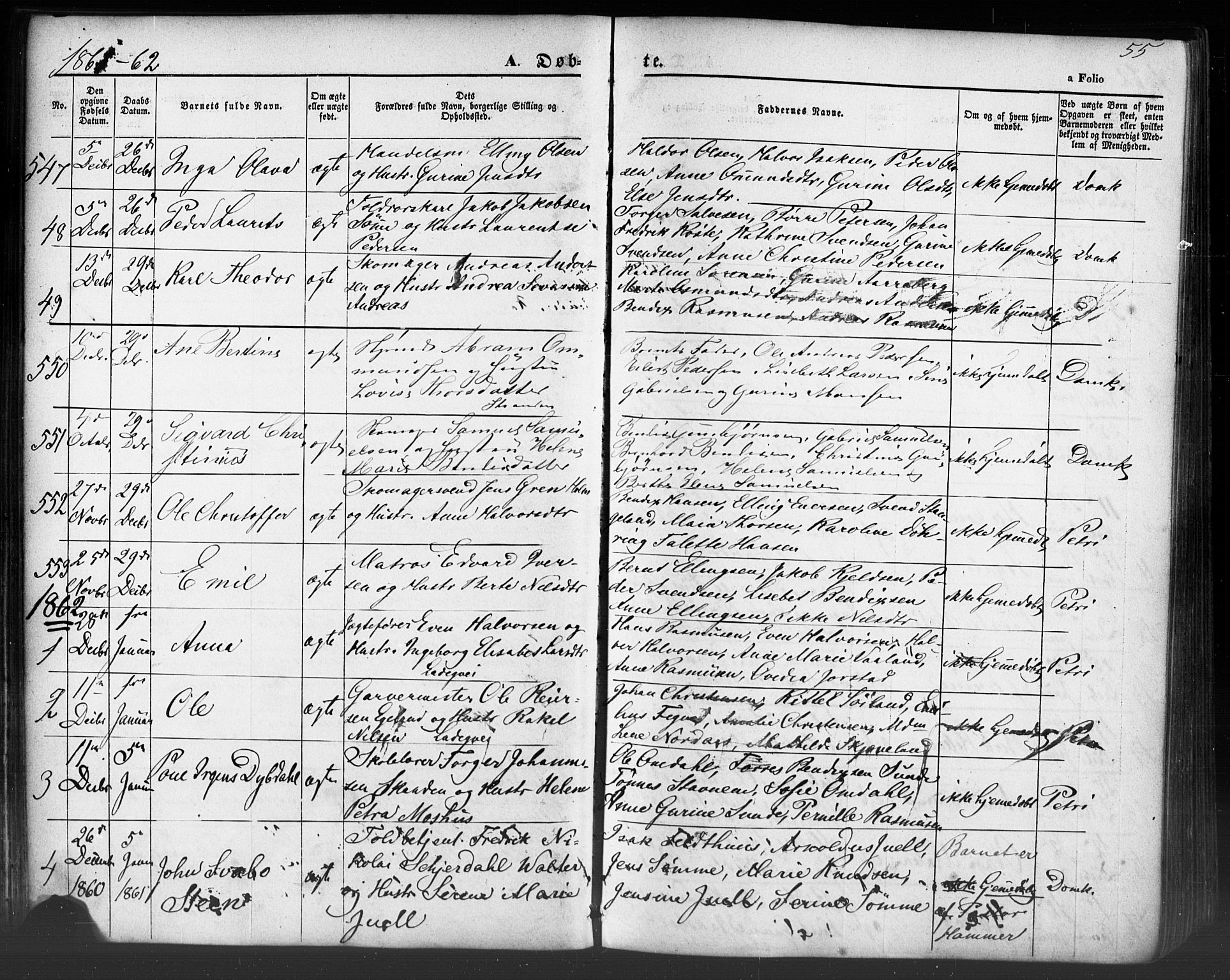 Domkirken sokneprestkontor, SAST/A-101812/001/30/30BB/L0012: Parish register (copy) no. B 12, 1860-1871, p. 55