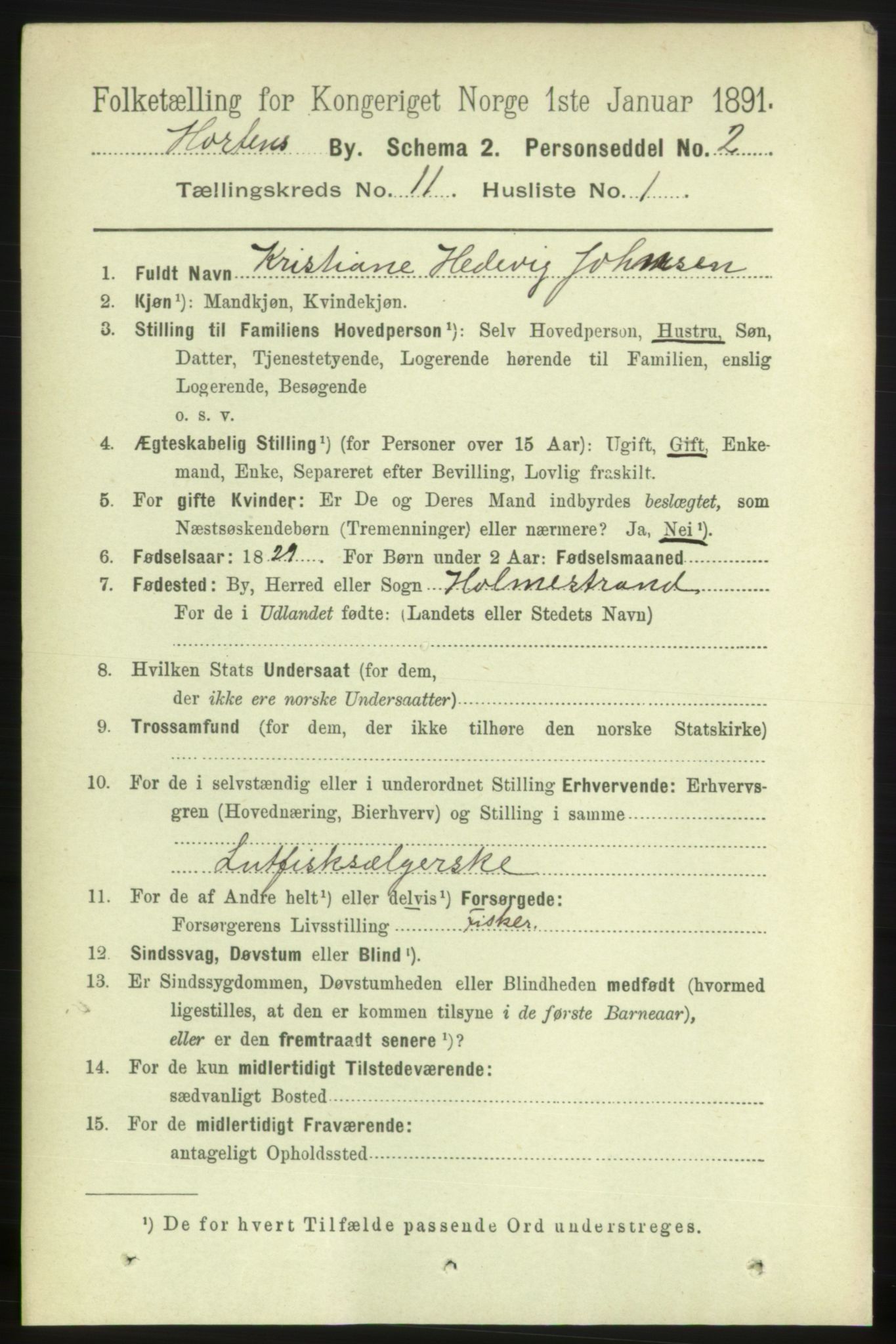 RA, 1891 census for 0703 Horten, 1891, p. 6561