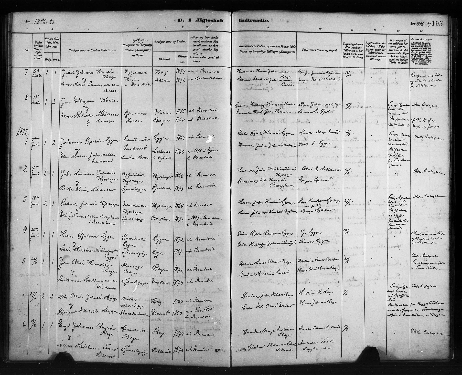 Fusa sokneprestembete, SAB/A-75401/H/Hab: Parish register (copy) no. C 2, 1886-1926, p. 195