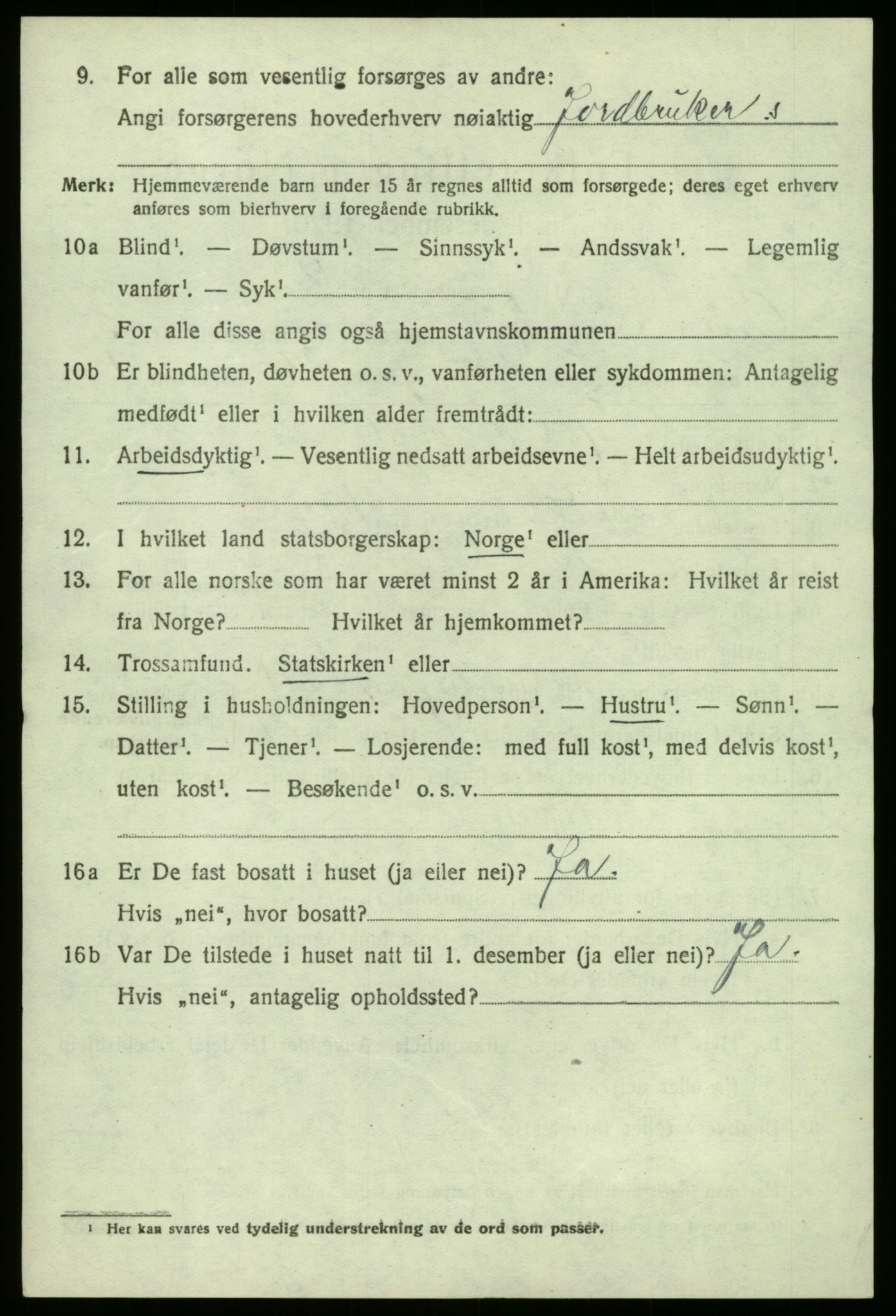 SAB, 1920 census for Vik, 1920, p. 3196