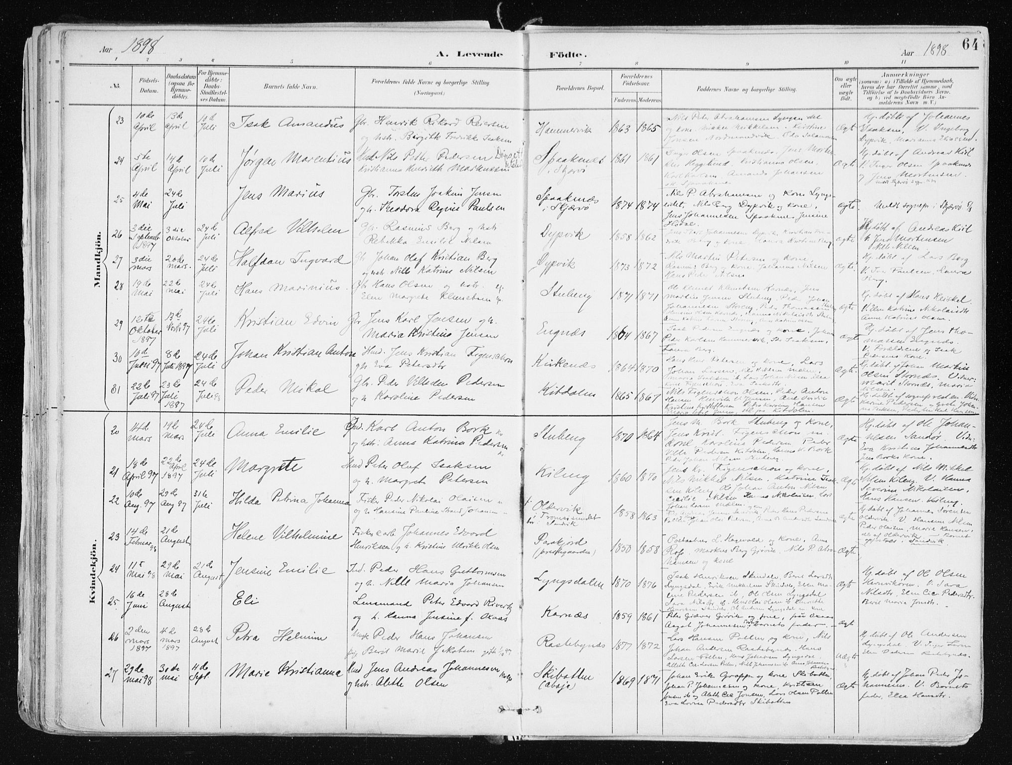 Lyngen sokneprestembete, SATØ/S-1289/H/He/Hea/L0008kirke: Parish register (official) no. 8, 1891-1902, p. 64