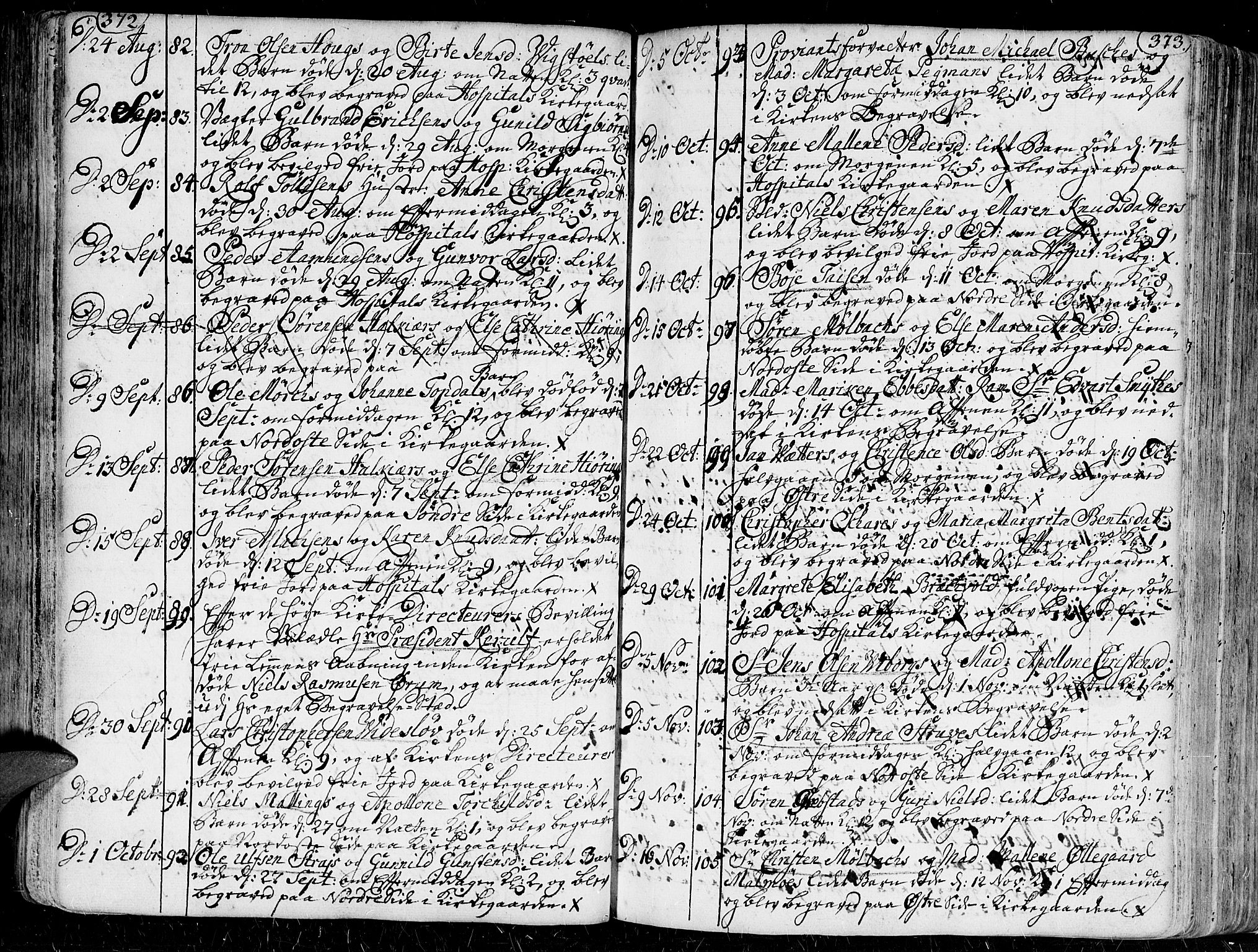 Kristiansand domprosti, SAK/1112-0006/F/Fa/L0001: Parish register (official) no. A 1, 1734-1793, p. 372-373