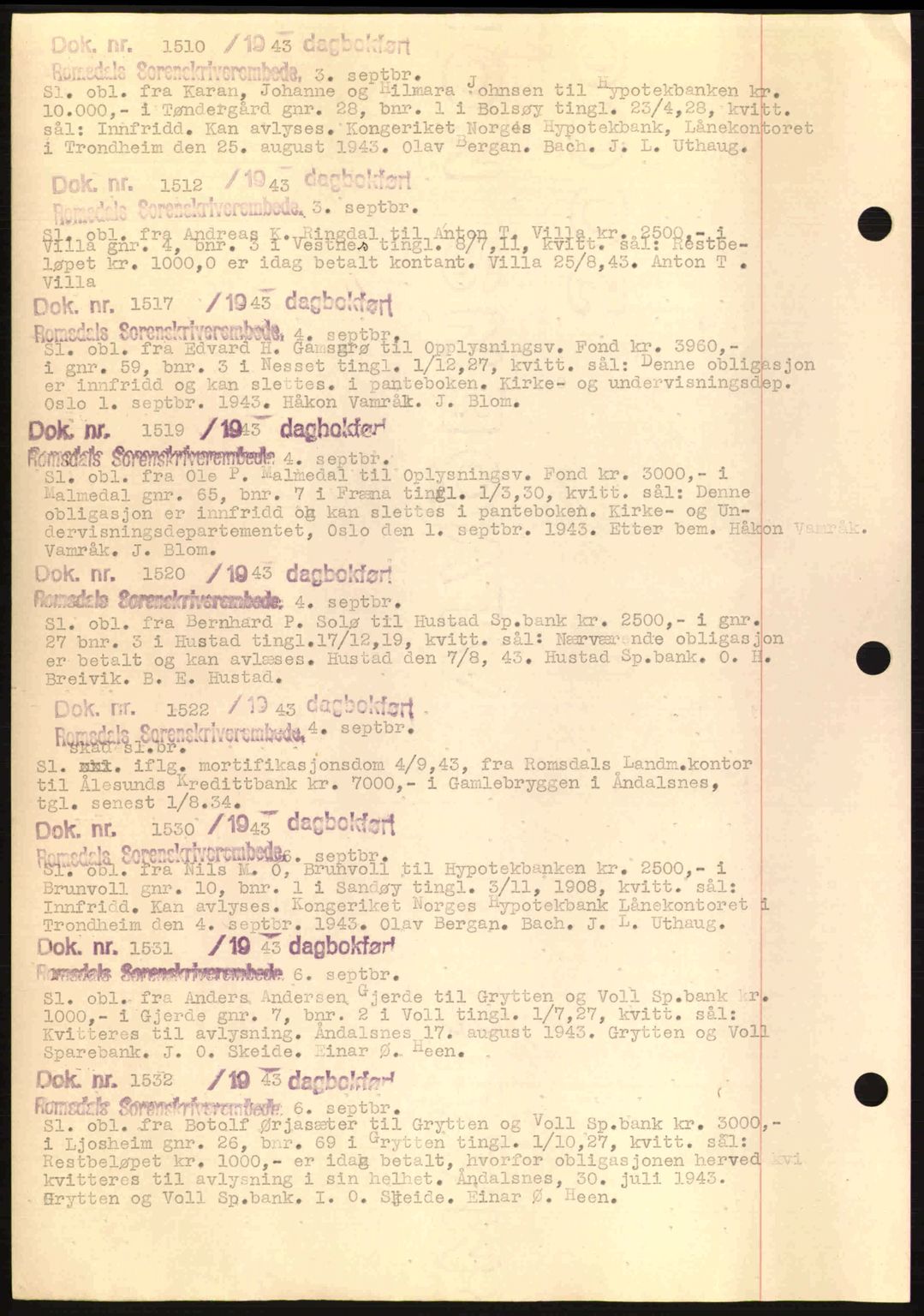 Romsdal sorenskriveri, AV/SAT-A-4149/1/2/2C: Mortgage book no. C1a, 1936-1945, Diary no: : 1510/1943