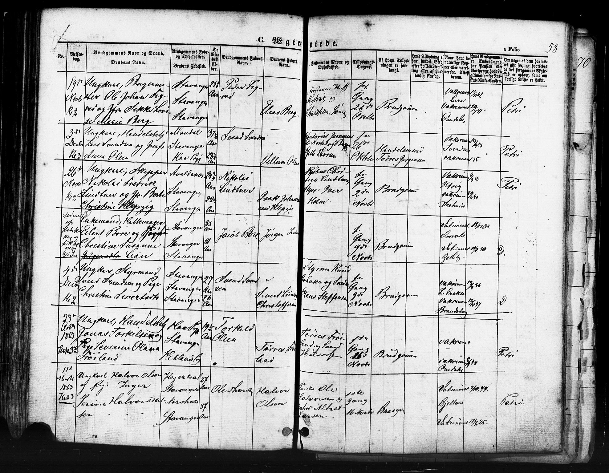 Domkirken sokneprestkontor, SAST/A-101812/001/30/30BB/L0011: Parish register (copy) no. B 11, 1858-1876, p. 58