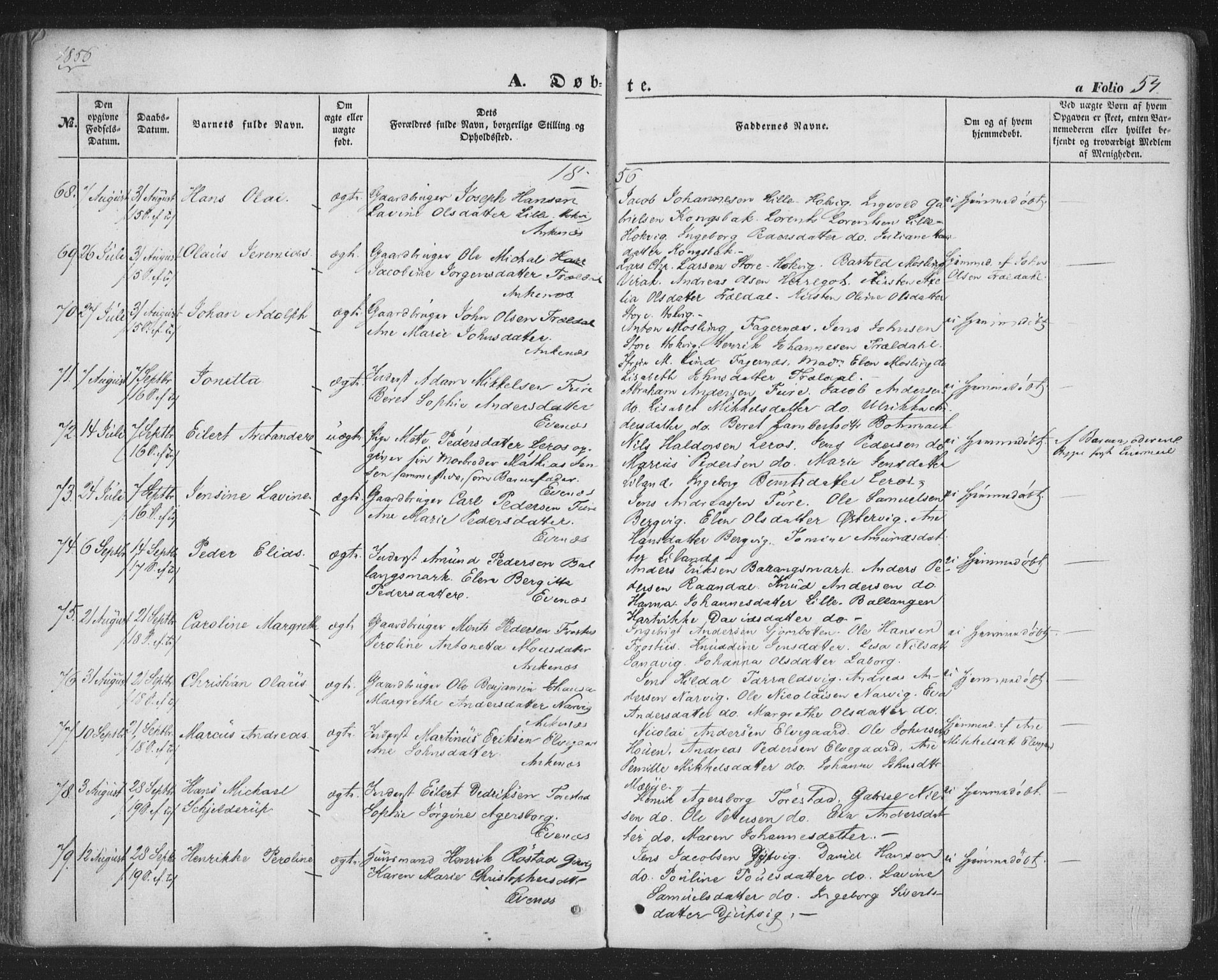 Ministerialprotokoller, klokkerbøker og fødselsregistre - Nordland, AV/SAT-A-1459/863/L0895: Parish register (official) no. 863A07, 1851-1860, p. 54