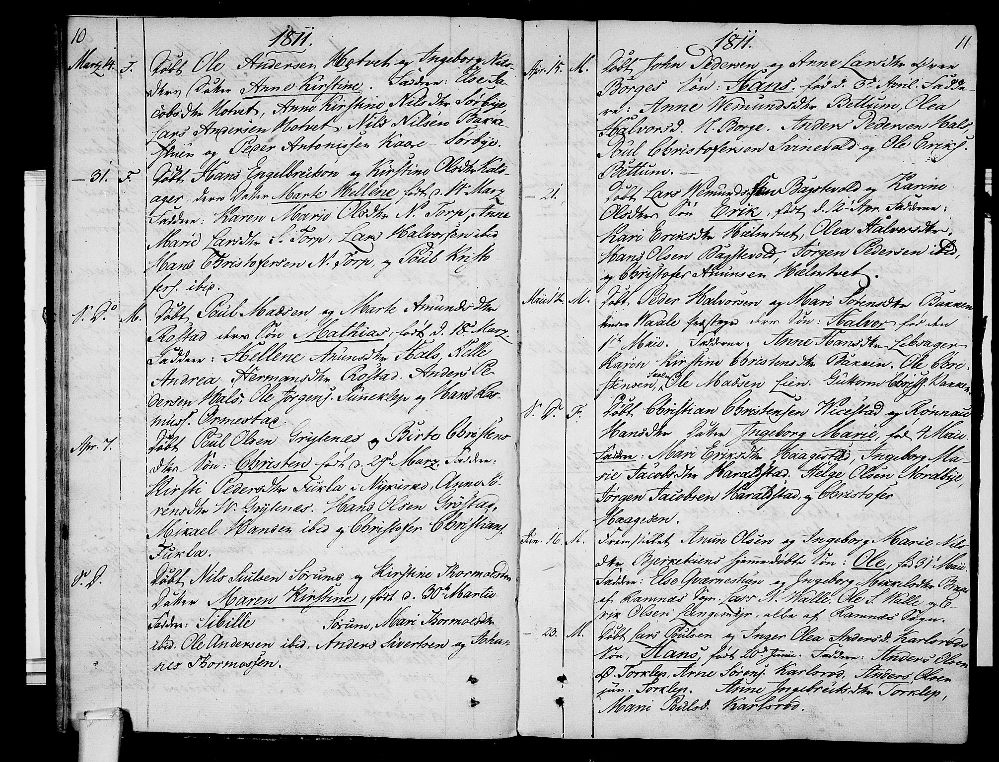 Våle kirkebøker, AV/SAKO-A-334/F/Fa/L0006: Parish register (official) no. I 6, 1808-1814, p. 10-11