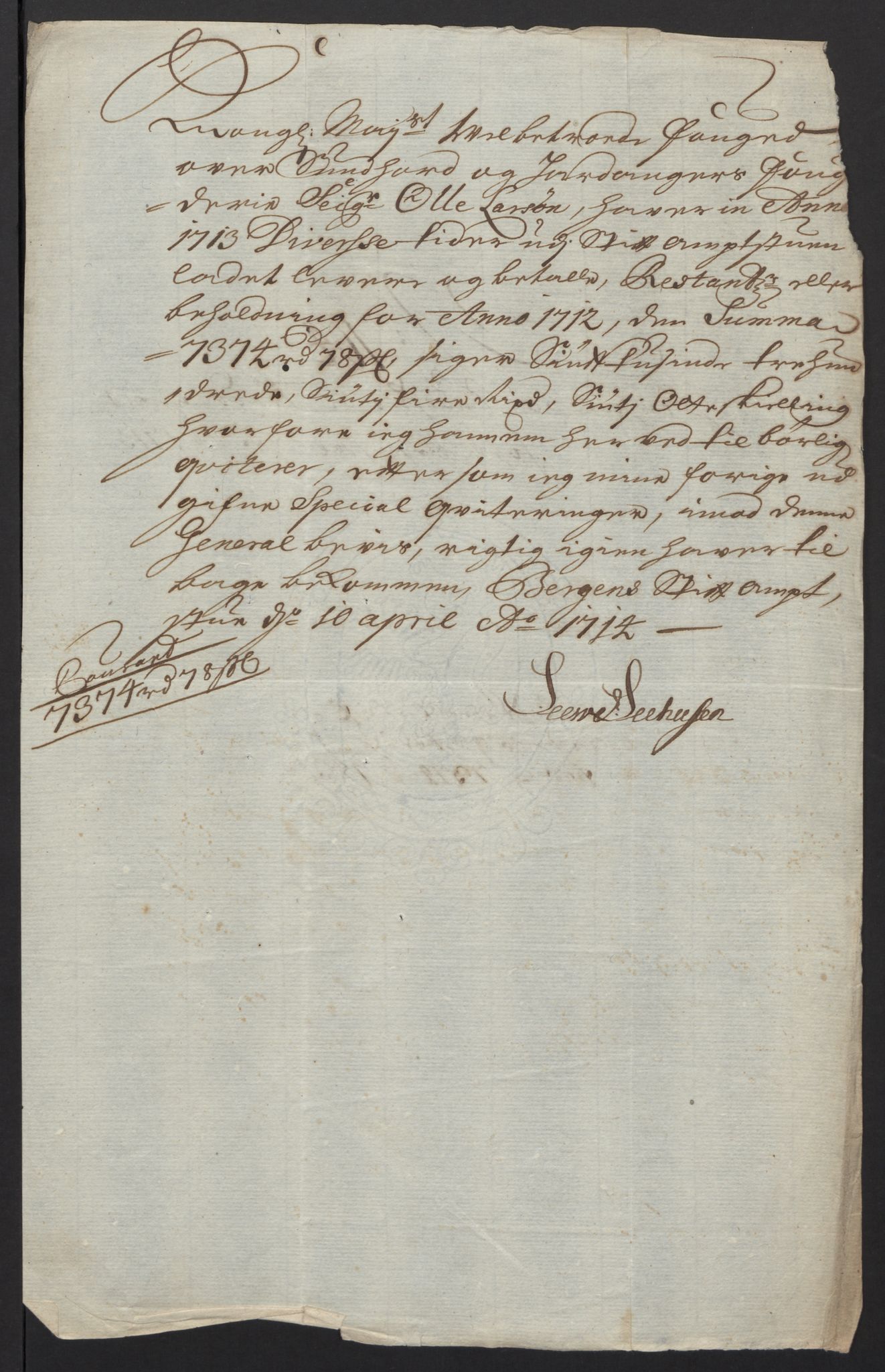 Rentekammeret inntil 1814, Reviderte regnskaper, Fogderegnskap, AV/RA-EA-4092/R48/L2989: Fogderegnskap Sunnhordland og Hardanger, 1713, p. 475