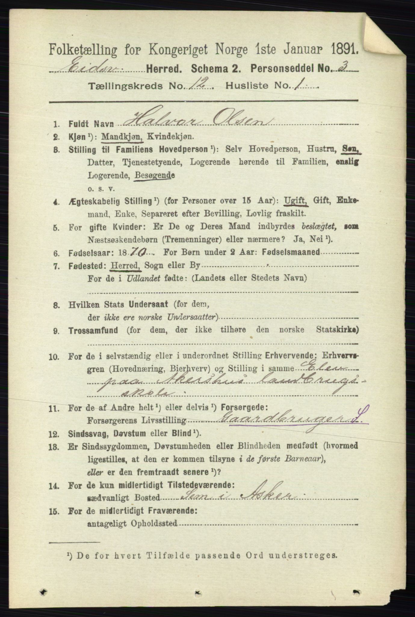 RA, 1891 census for 0237 Eidsvoll, 1891, p. 8484