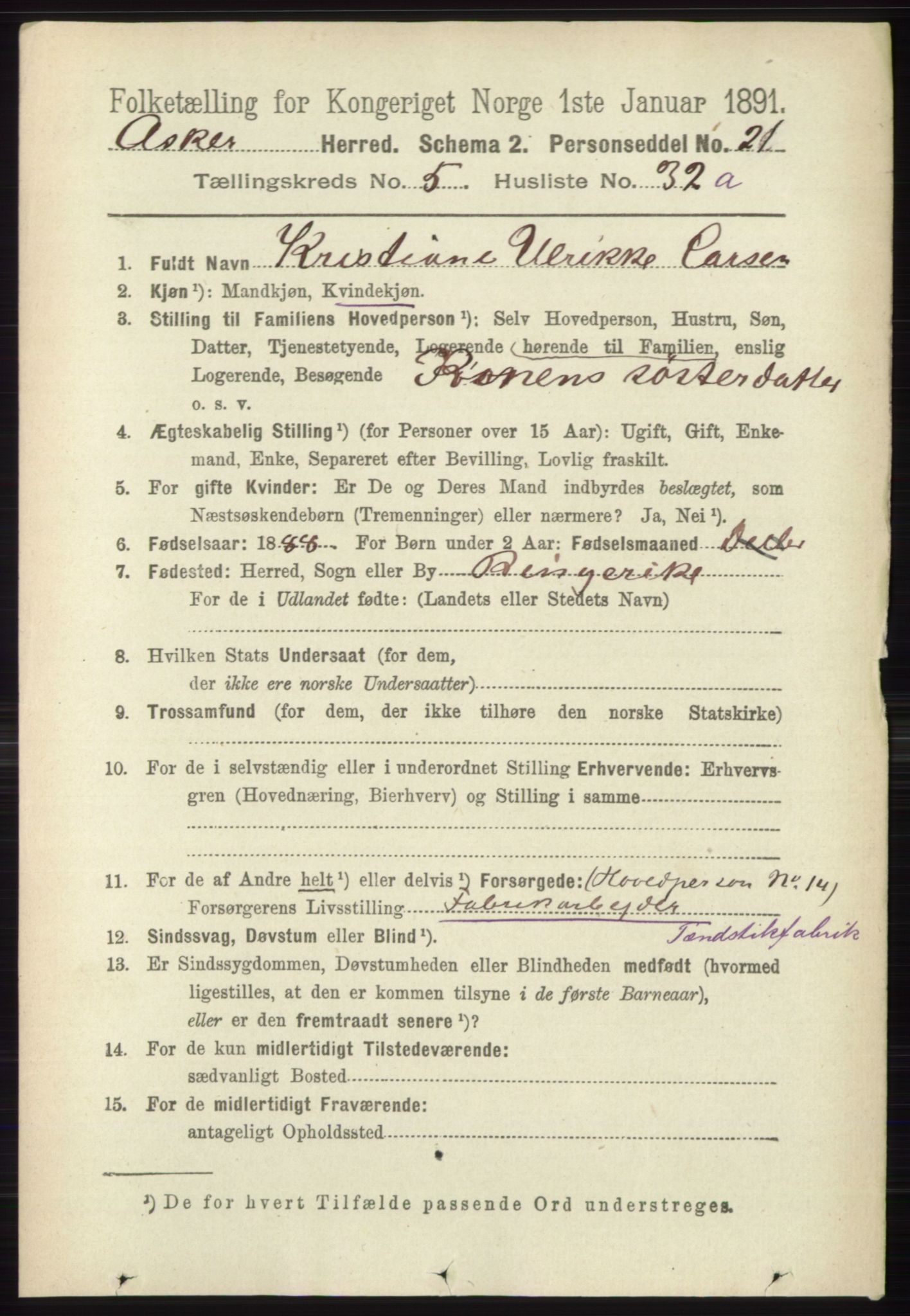 RA, 1891 census for 0220 Asker, 1891, p. 4034