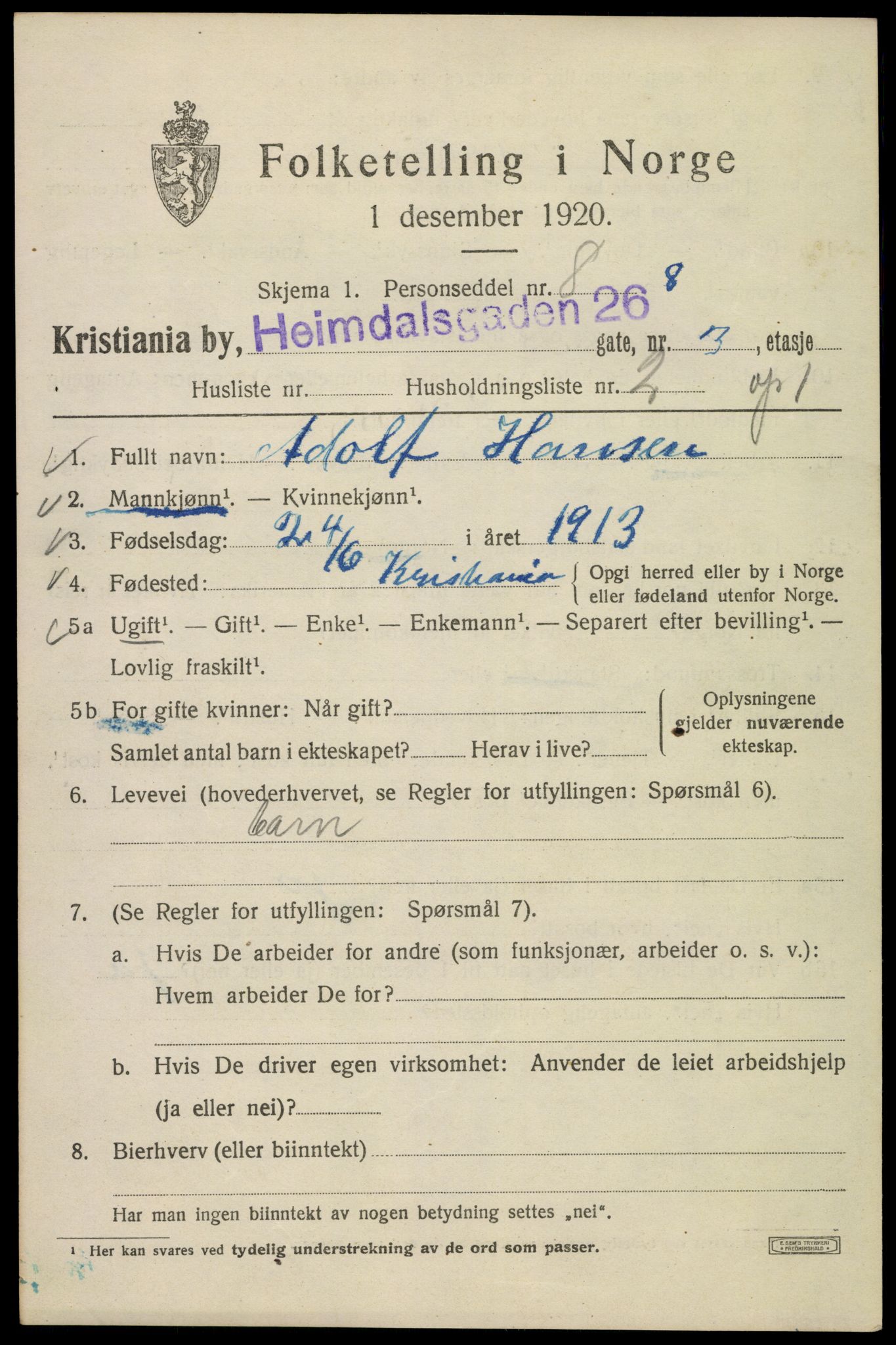 SAO, 1920 census for Kristiania, 1920, p. 279419