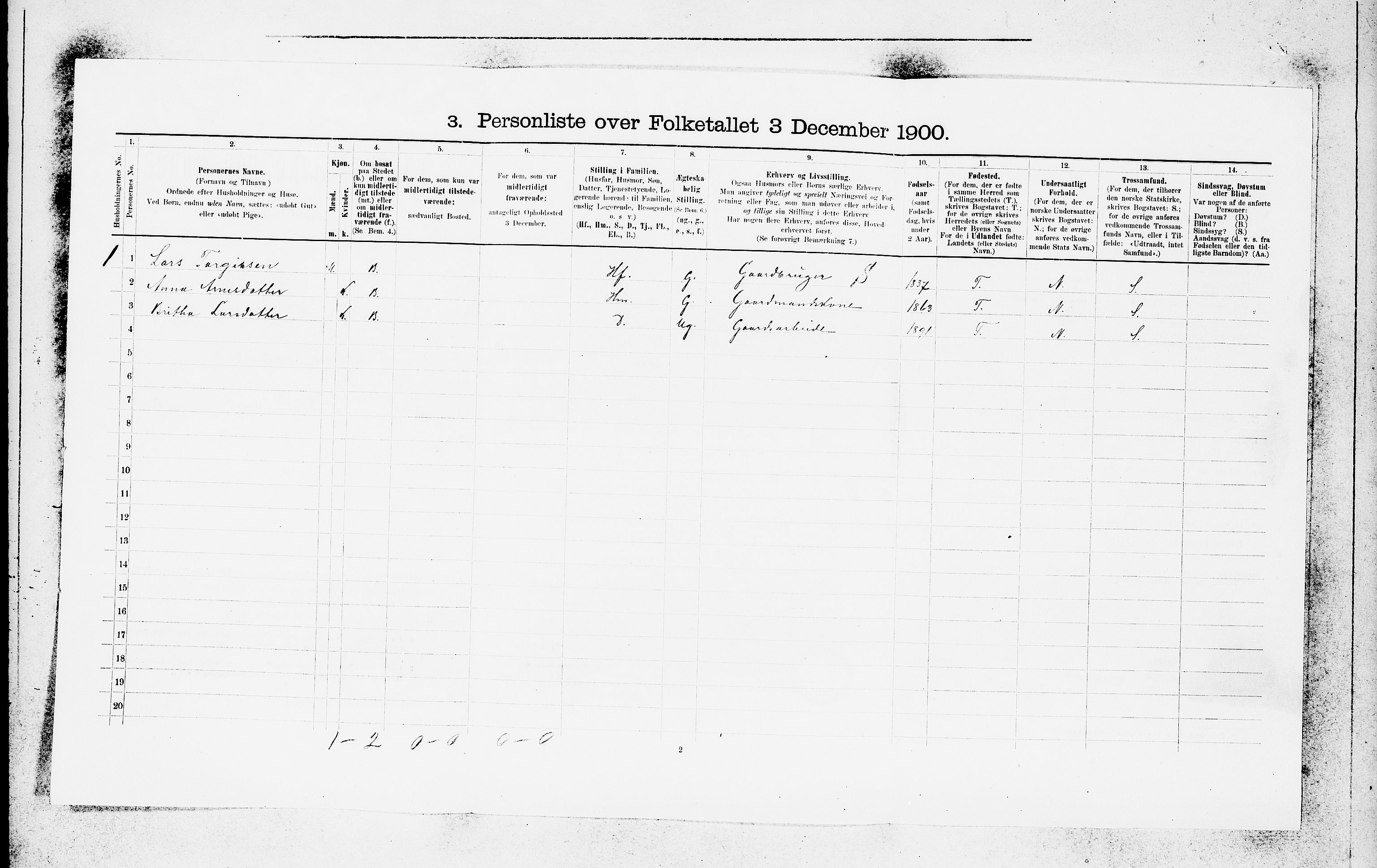 SAB, 1900 census for Voss, 1900, p. 1381