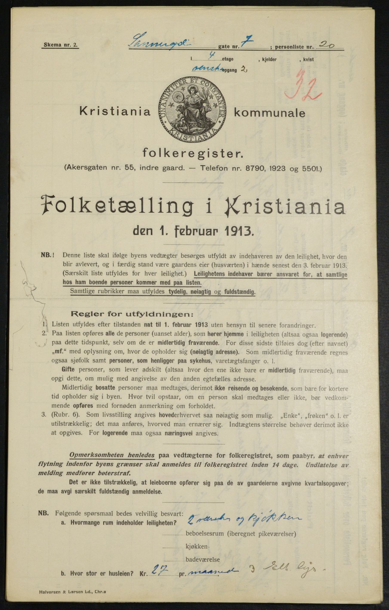 OBA, Municipal Census 1913 for Kristiania, 1913, p. 88475