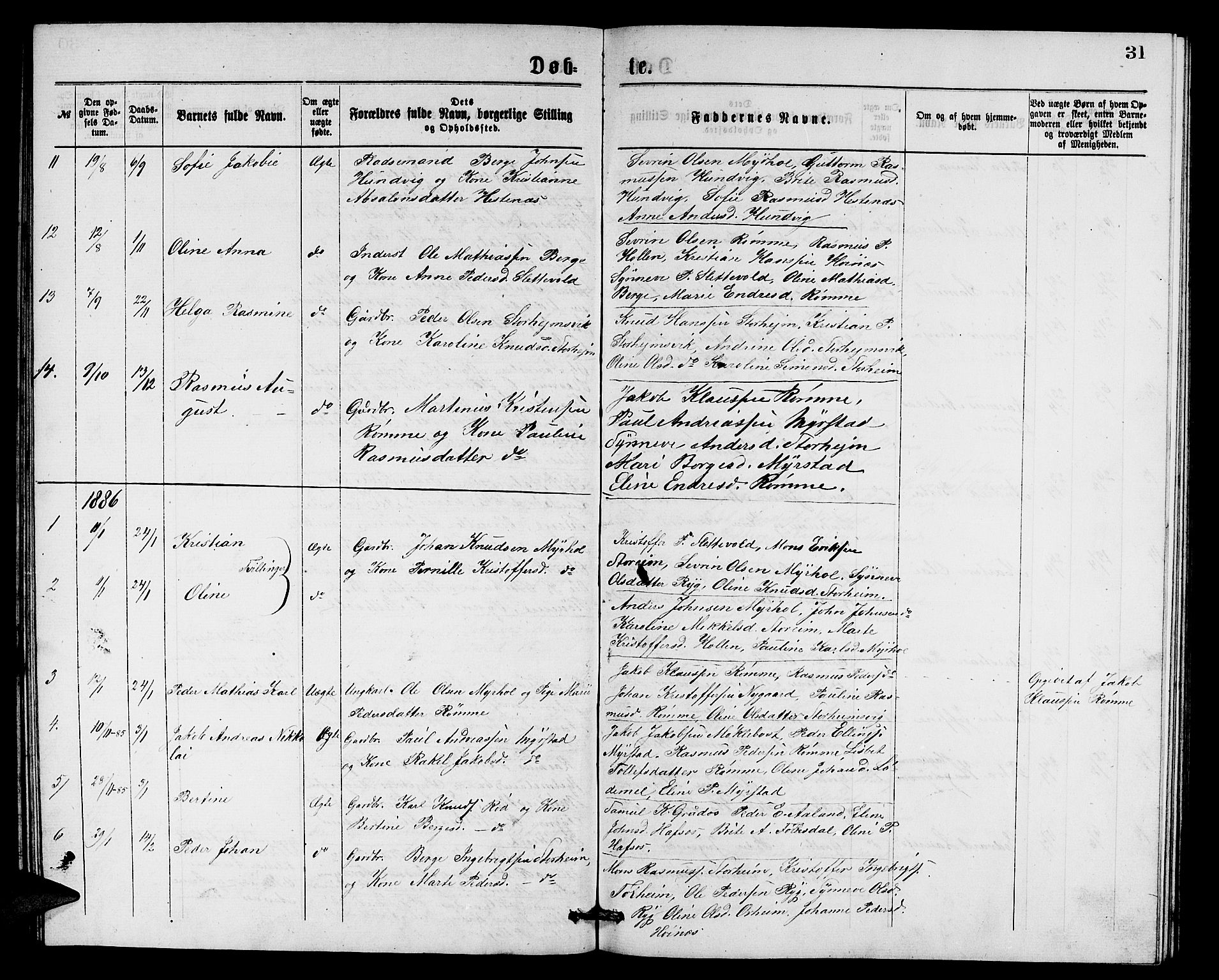 Eid sokneprestembete, AV/SAB-A-82301/H/Hab/Habc/L0001: Parish register (copy) no. C 1, 1877-1886, p. 31