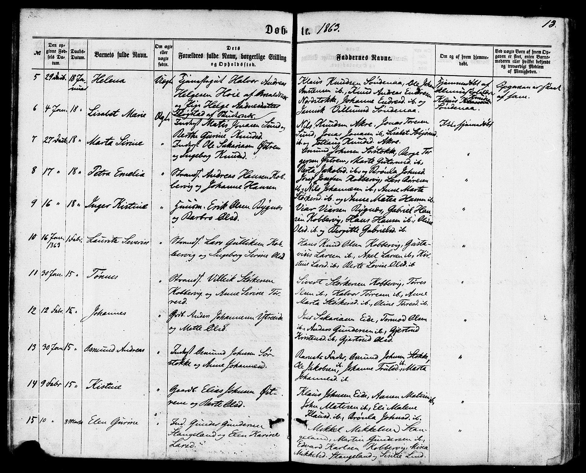 Avaldsnes sokneprestkontor, SAST/A -101851/H/Ha/Haa/L0011: Parish register (official) no. A 11, 1861-1880, p. 13