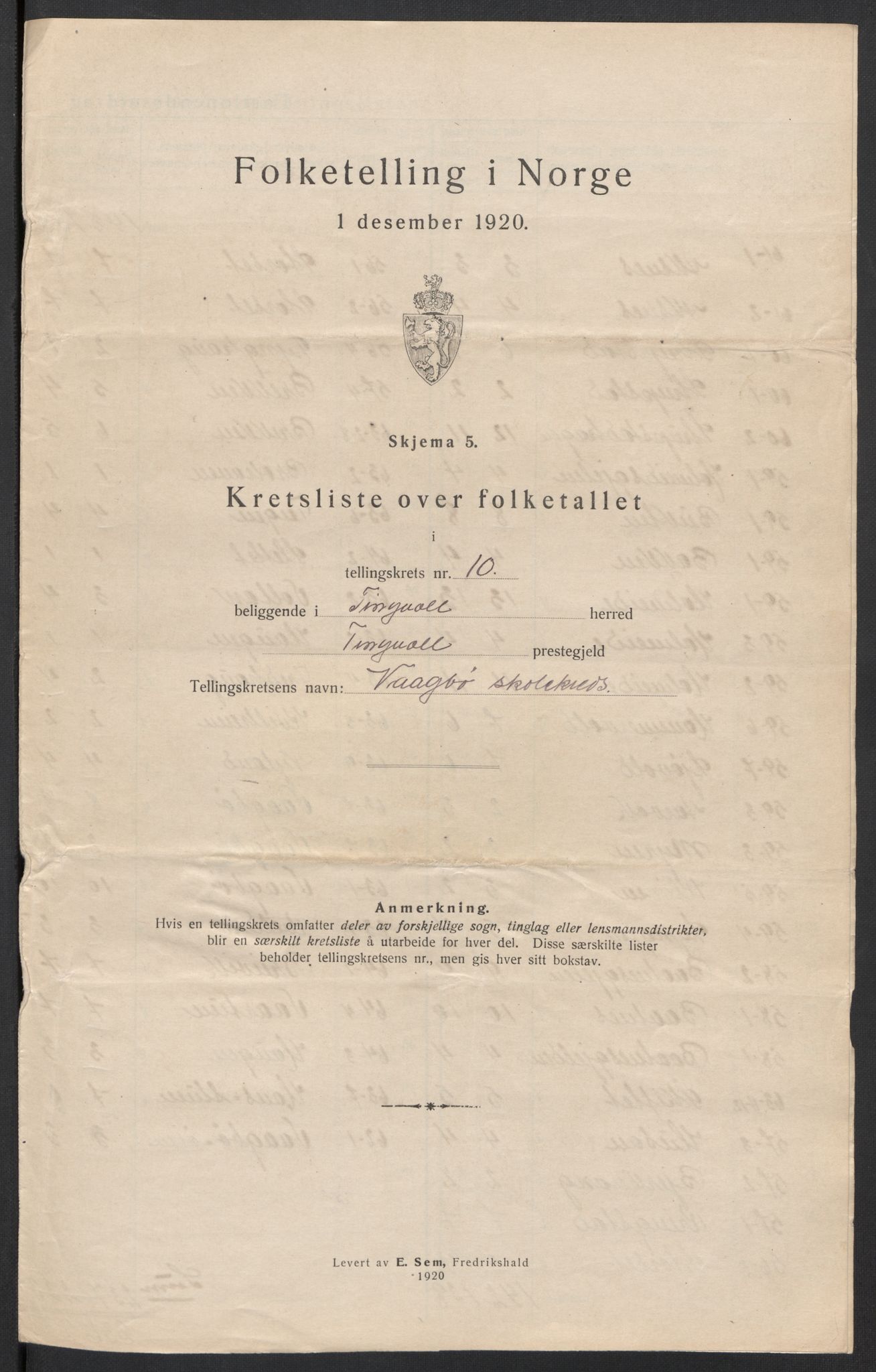 SAT, 1920 census for Tingvoll, 1920, p. 37