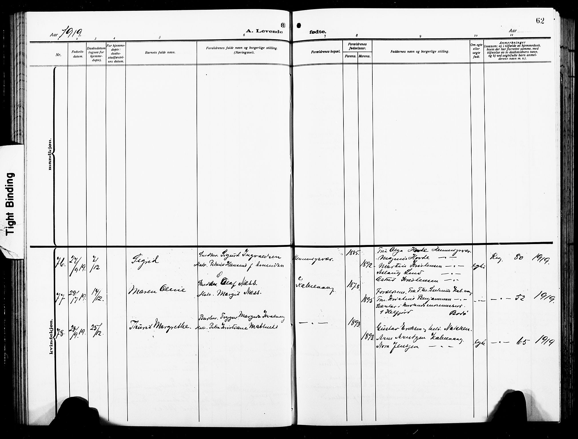 Ministerialprotokoller, klokkerbøker og fødselsregistre - Nordland, AV/SAT-A-1459/874/L1080: Parish register (copy) no. 874C09, 1915-1925, p. 62