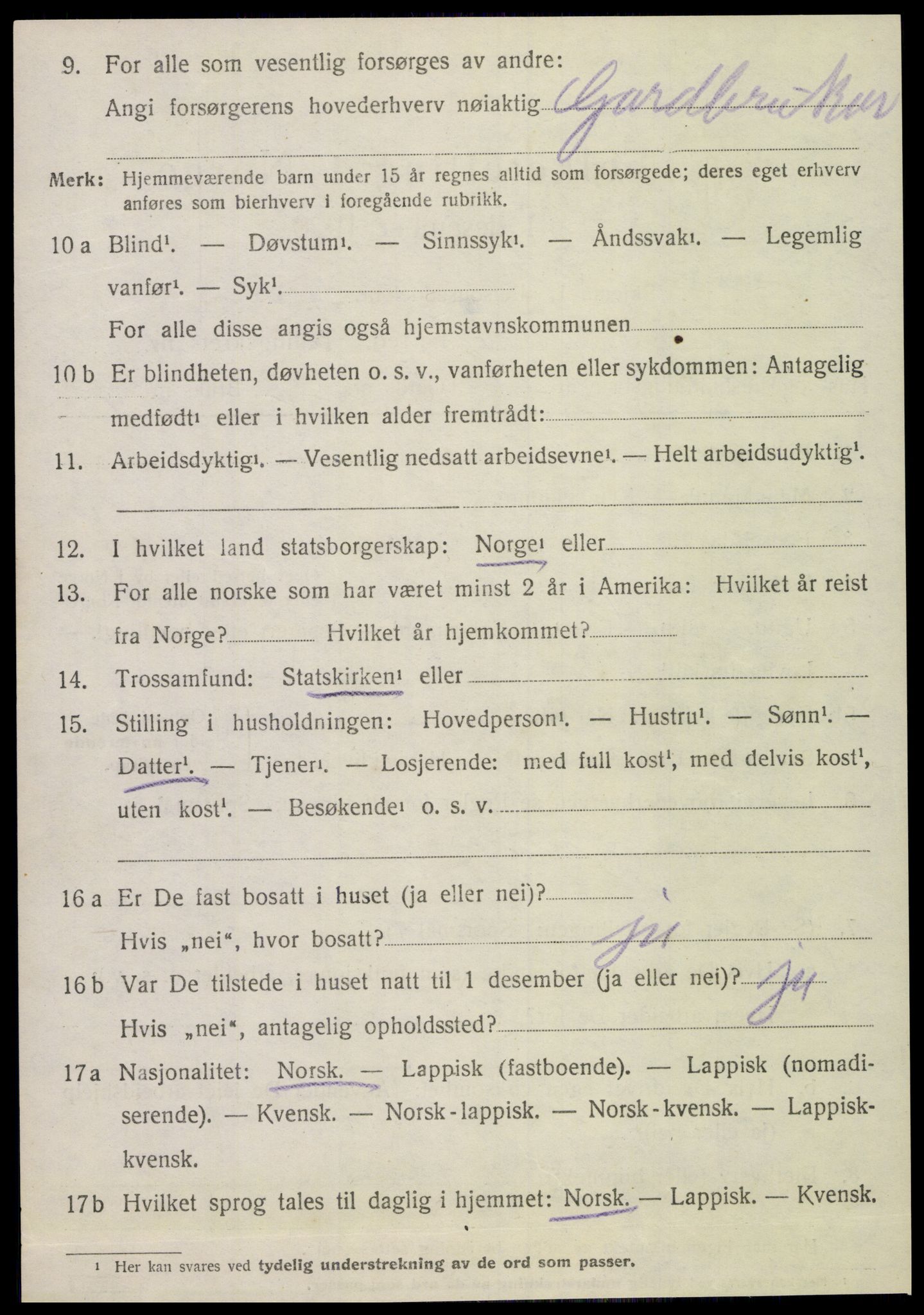 SAT, 1920 census for Sparbu, 1920, p. 5182