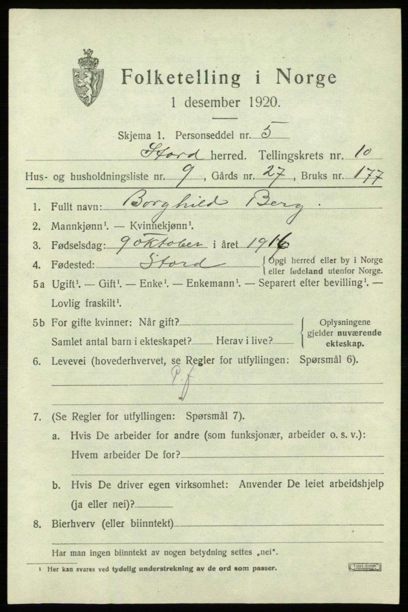 SAB, 1920 census for Stord, 1920, p. 5547