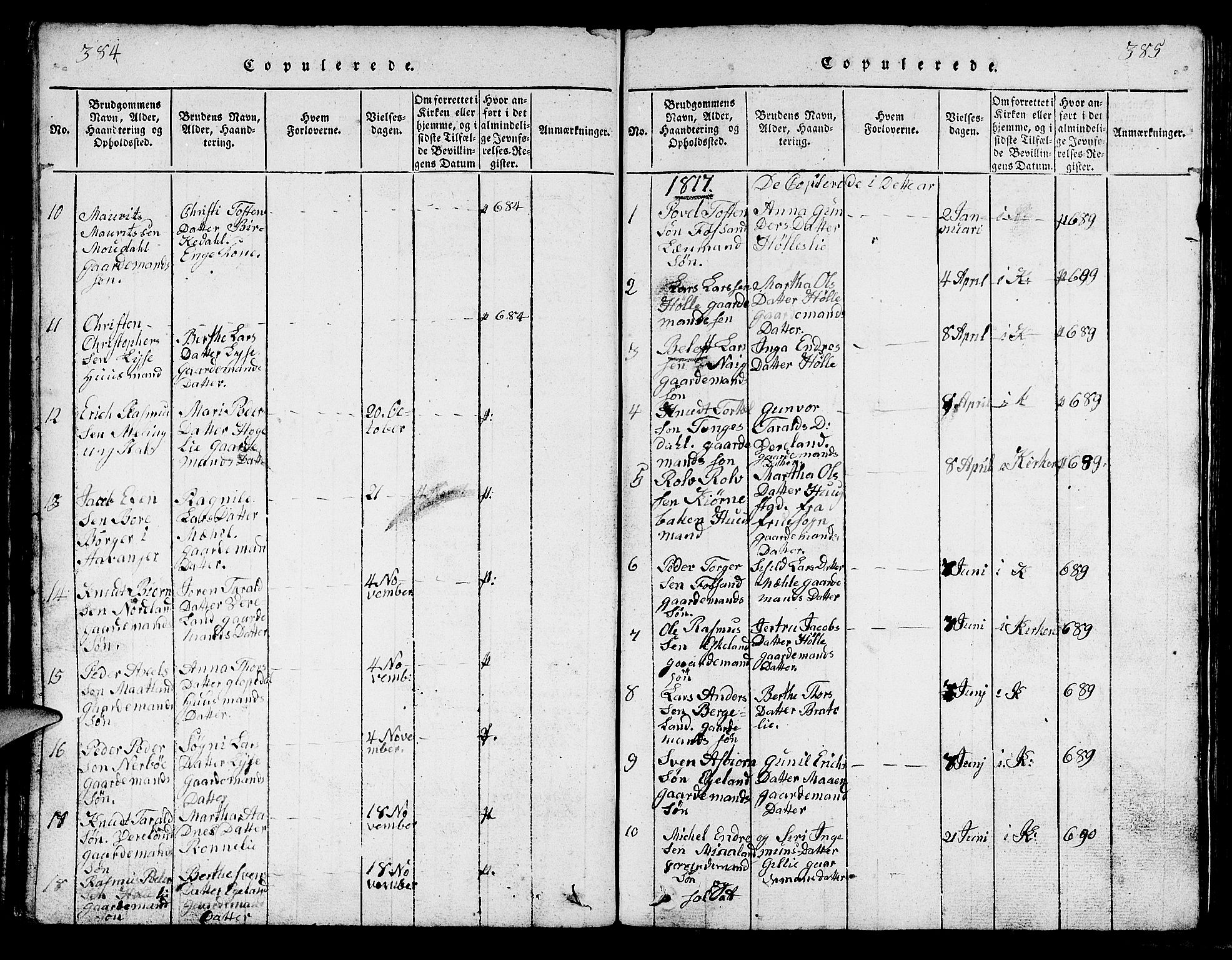Strand sokneprestkontor, SAST/A-101828/H/Ha/Hab/L0002: Parish register (copy) no. B 2, 1816-1854, p. 384-385