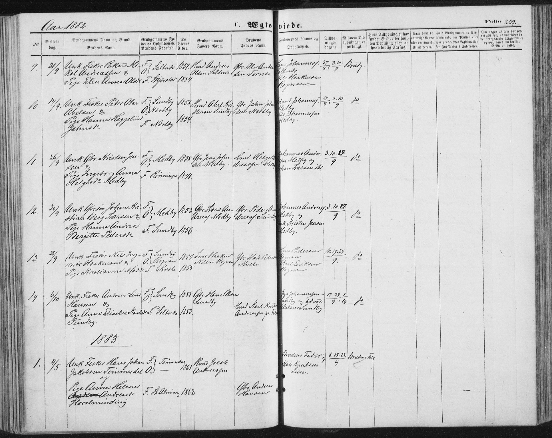 Ministerialprotokoller, klokkerbøker og fødselsregistre - Nordland, SAT/A-1459/847/L0668: Parish register (official) no. 847A08, 1872-1886, p. 209