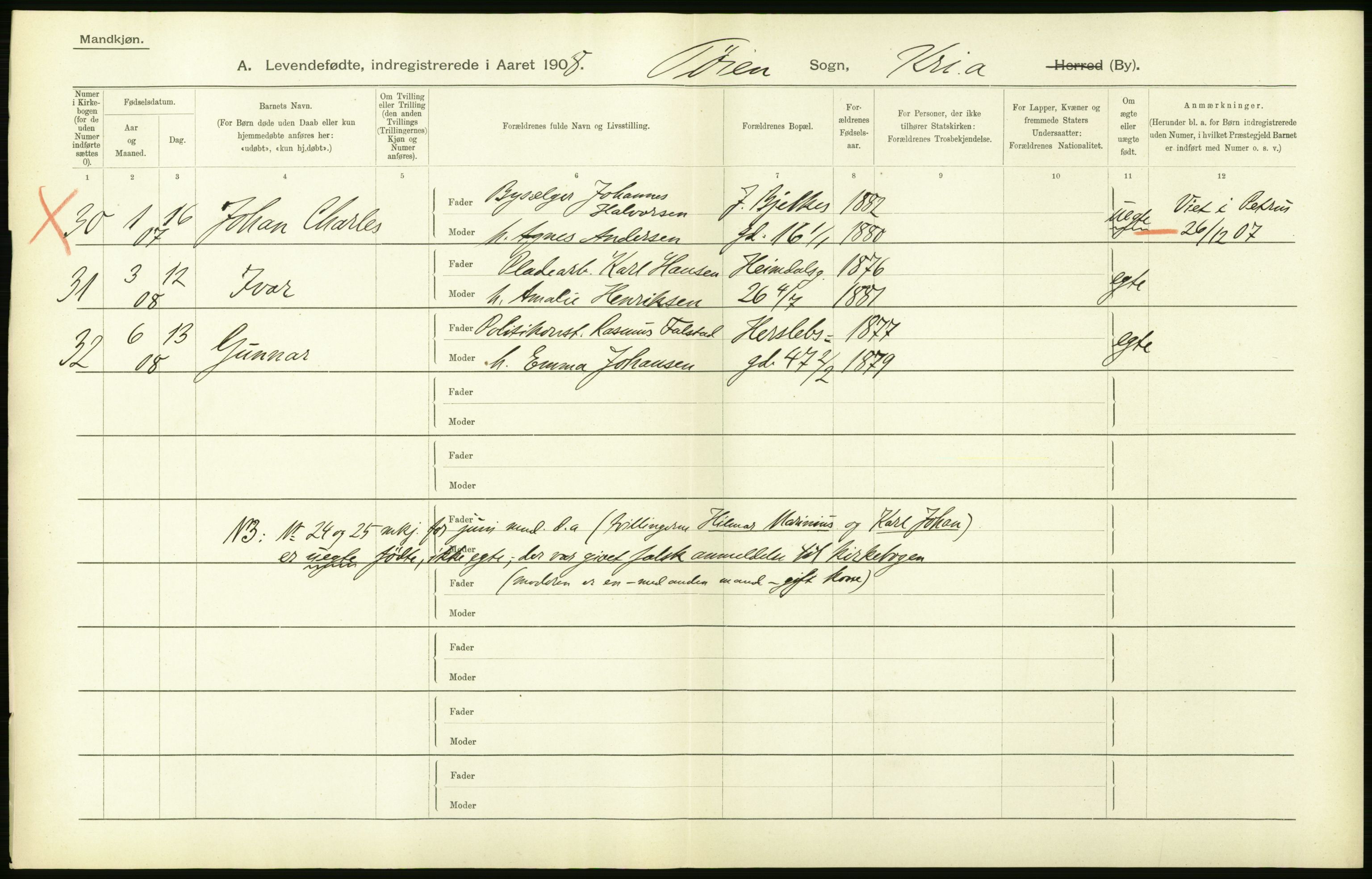 Statistisk sentralbyrå, Sosiodemografiske emner, Befolkning, AV/RA-S-2228/D/Df/Dfa/Dfaf/L0005: Kristiania: Levendefødte menn og kvinner., 1908, p. 38