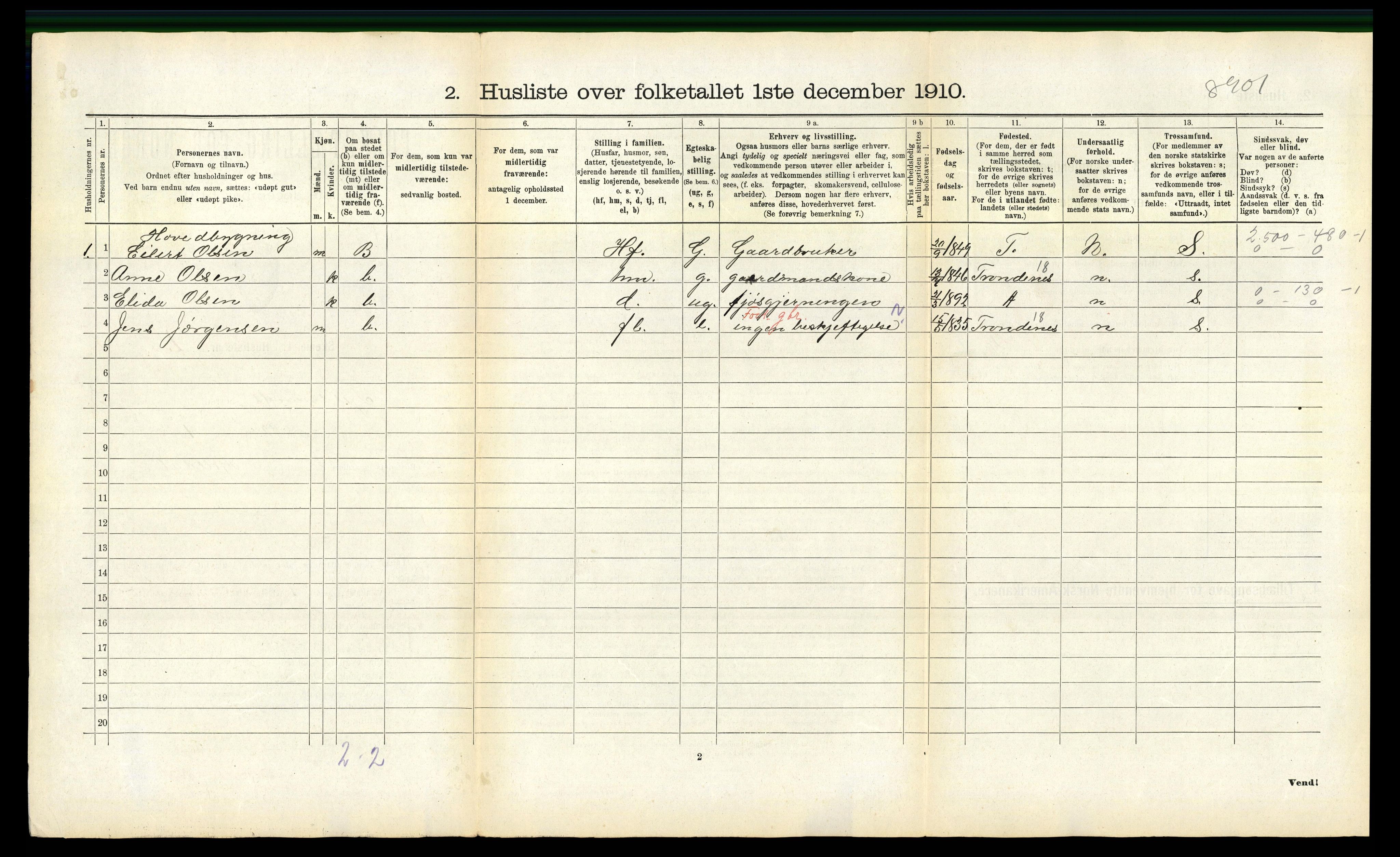 RA, 1910 census for Tjeldsund, 1910, p. 291