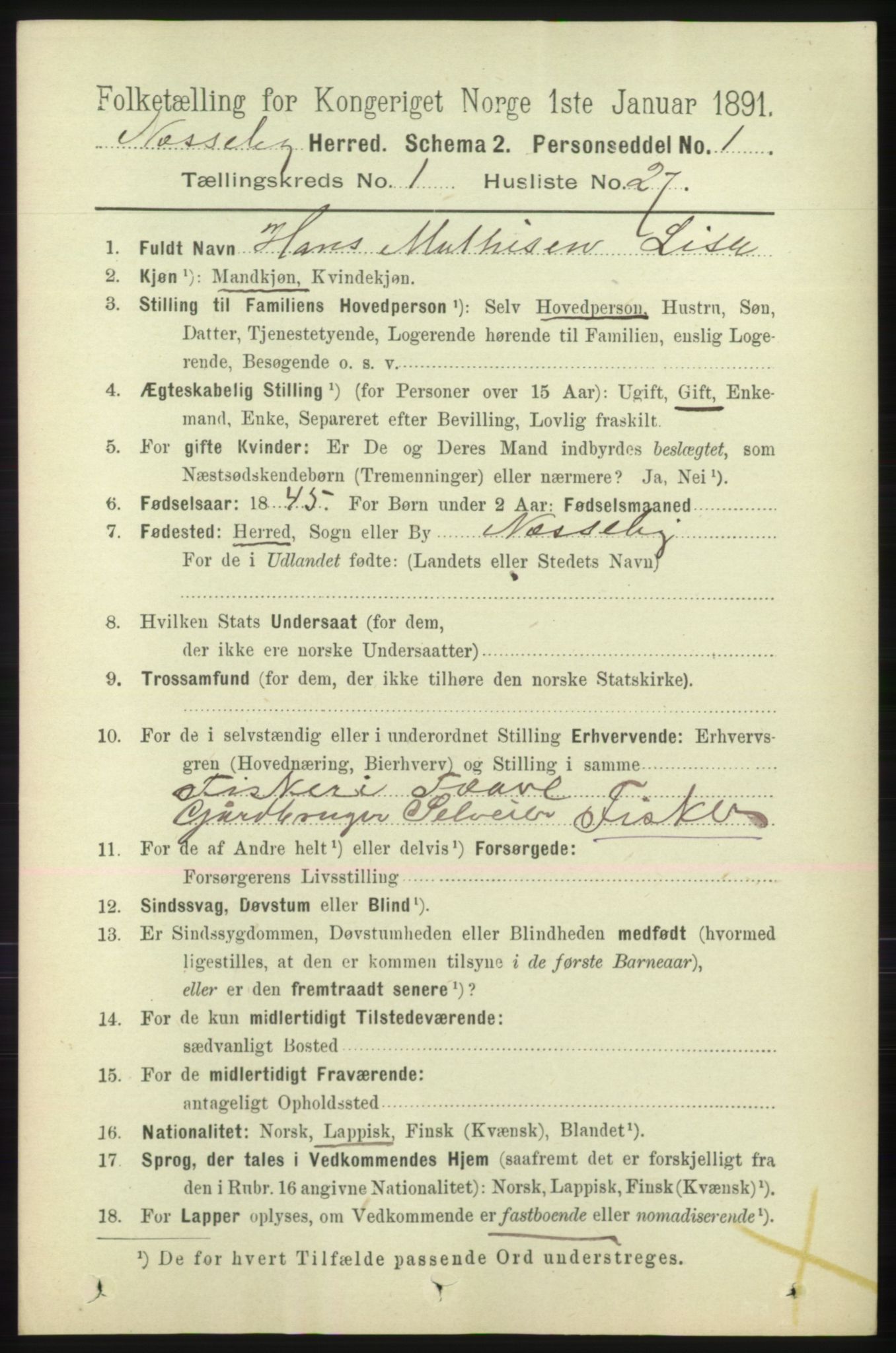 RA, 1891 census for 2027 Nesseby, 1891, p. 237