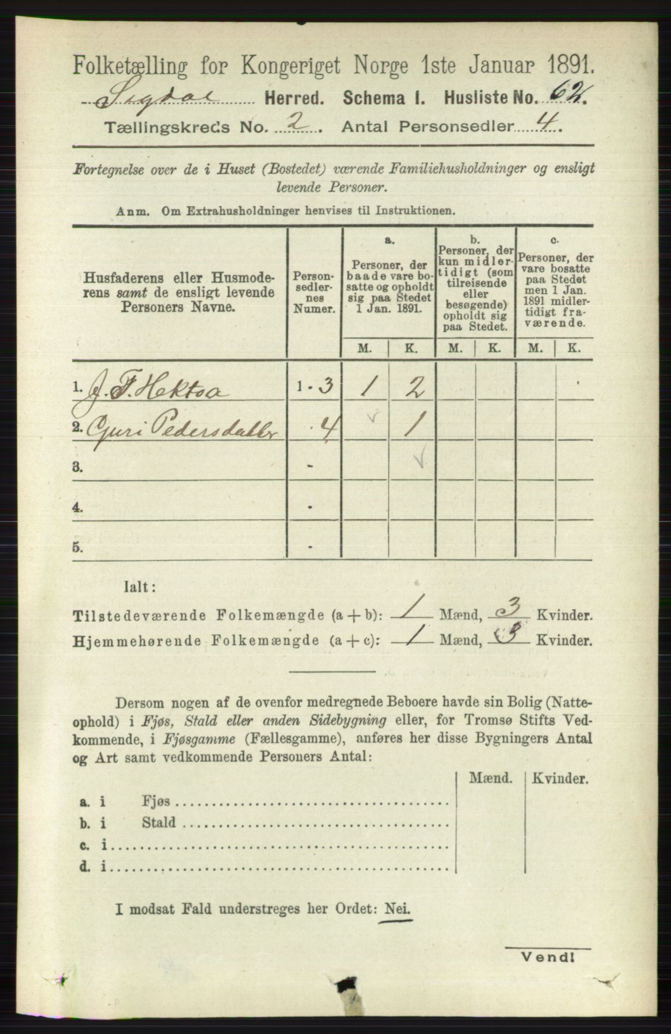 RA, 1891 census for 0621 Sigdal, 1891, p. 951