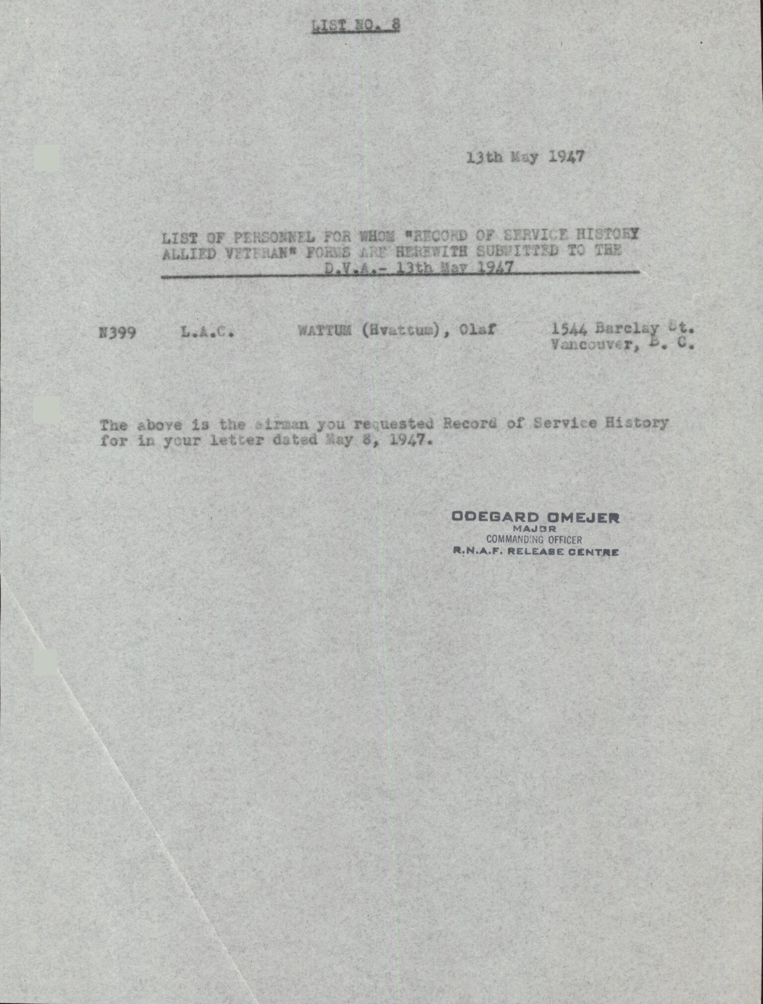Forsvaret, Forsvarets overkommando/Luftforsvarsstaben, AV/RA-RAFA-4079/P/Pa/L0041: Personellpapirer, 1915, p. 19
