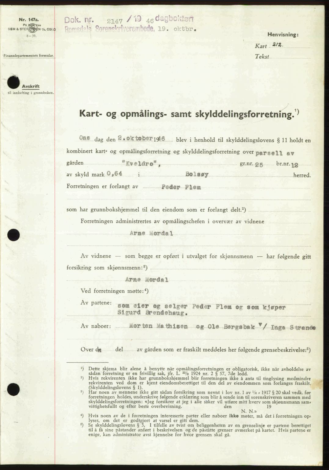 Romsdal sorenskriveri, AV/SAT-A-4149/1/2/2C: Mortgage book no. A21, 1946-1946, Diary no: : 2147/1946