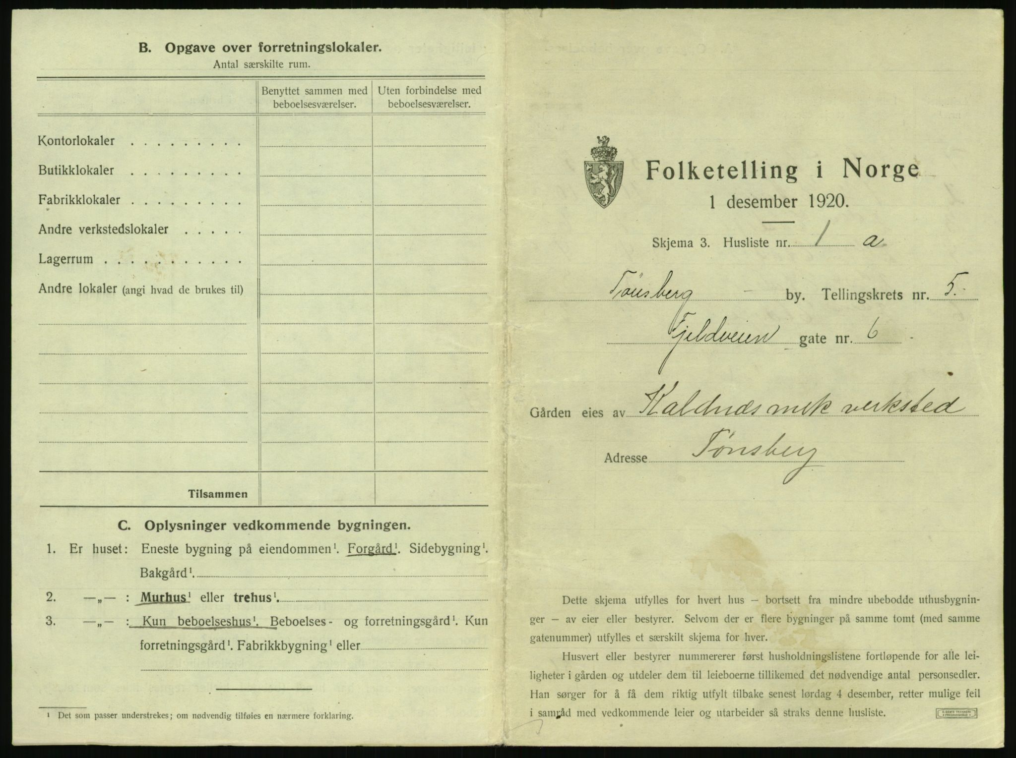 SAKO, 1920 census for Tønsberg, 1920, p. 505