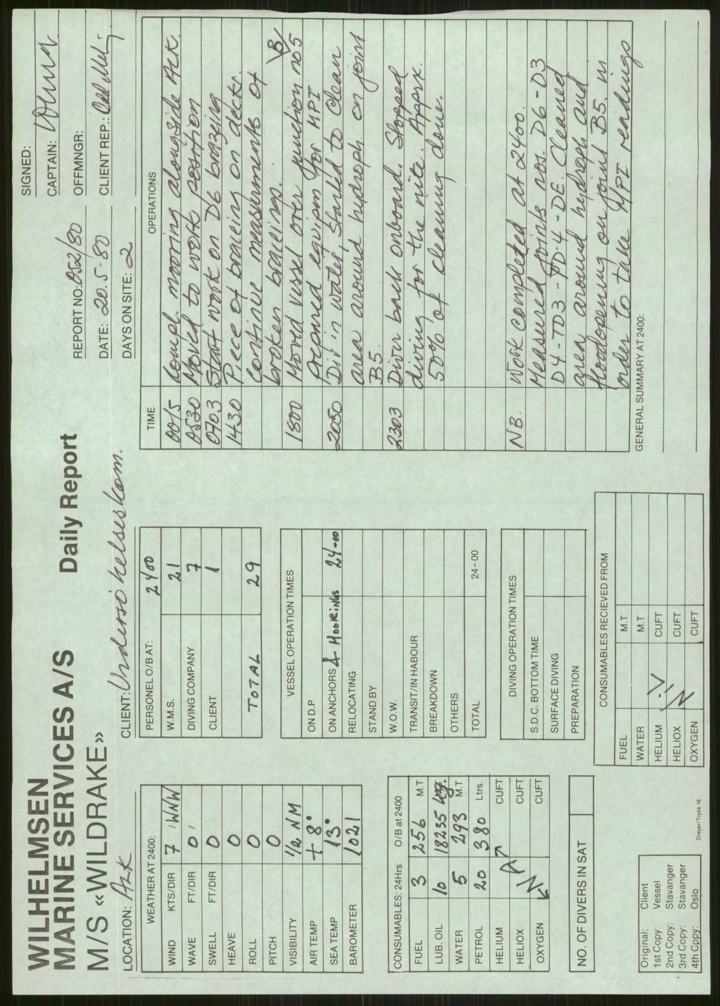 Justisdepartementet, Granskningskommisjonen ved Alexander Kielland-ulykken 27.3.1980, AV/RA-S-1165/D/L0006: A Alexander L. Kielland (Doku.liste + A3-A6, A11-A13, A18-A20-A21, A23, A31 av 31)/Dykkerjournaler, 1980-1981, p. 537