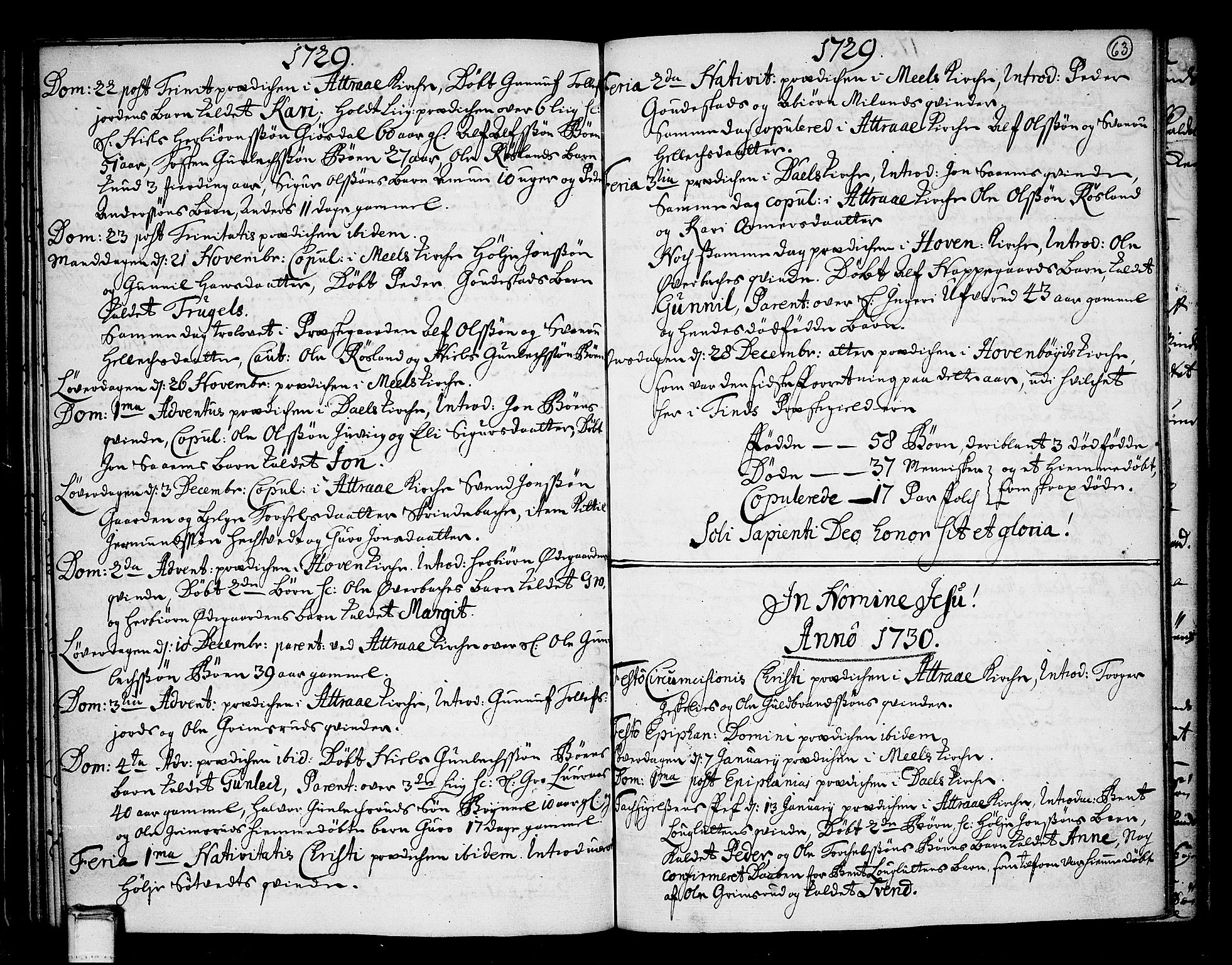 Tinn kirkebøker, AV/SAKO-A-308/F/Fa/L0001: Parish register (official) no. I 1, 1717-1734, p. 63