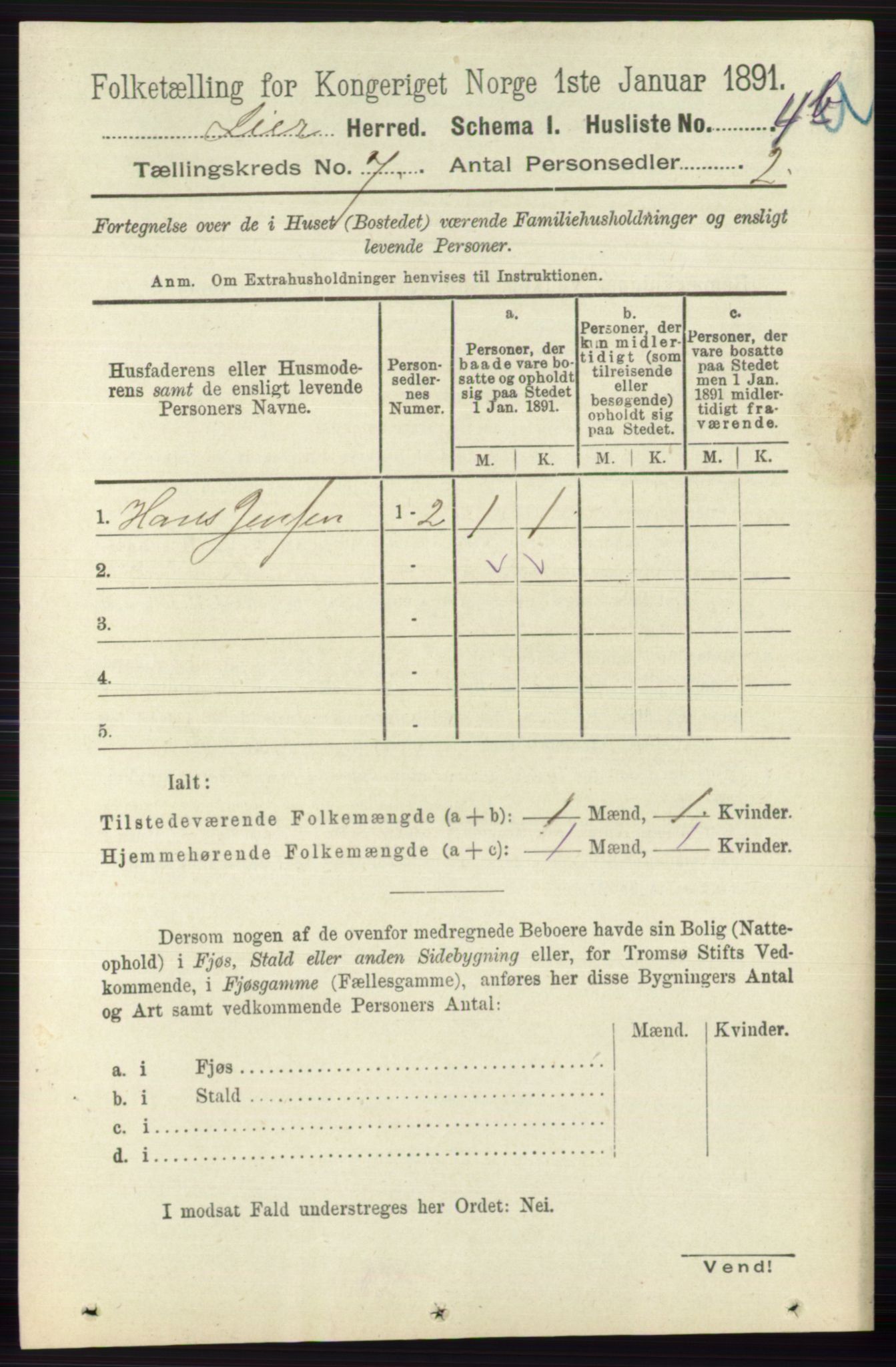 RA, 1891 census for 0626 Lier, 1891, p. 4437