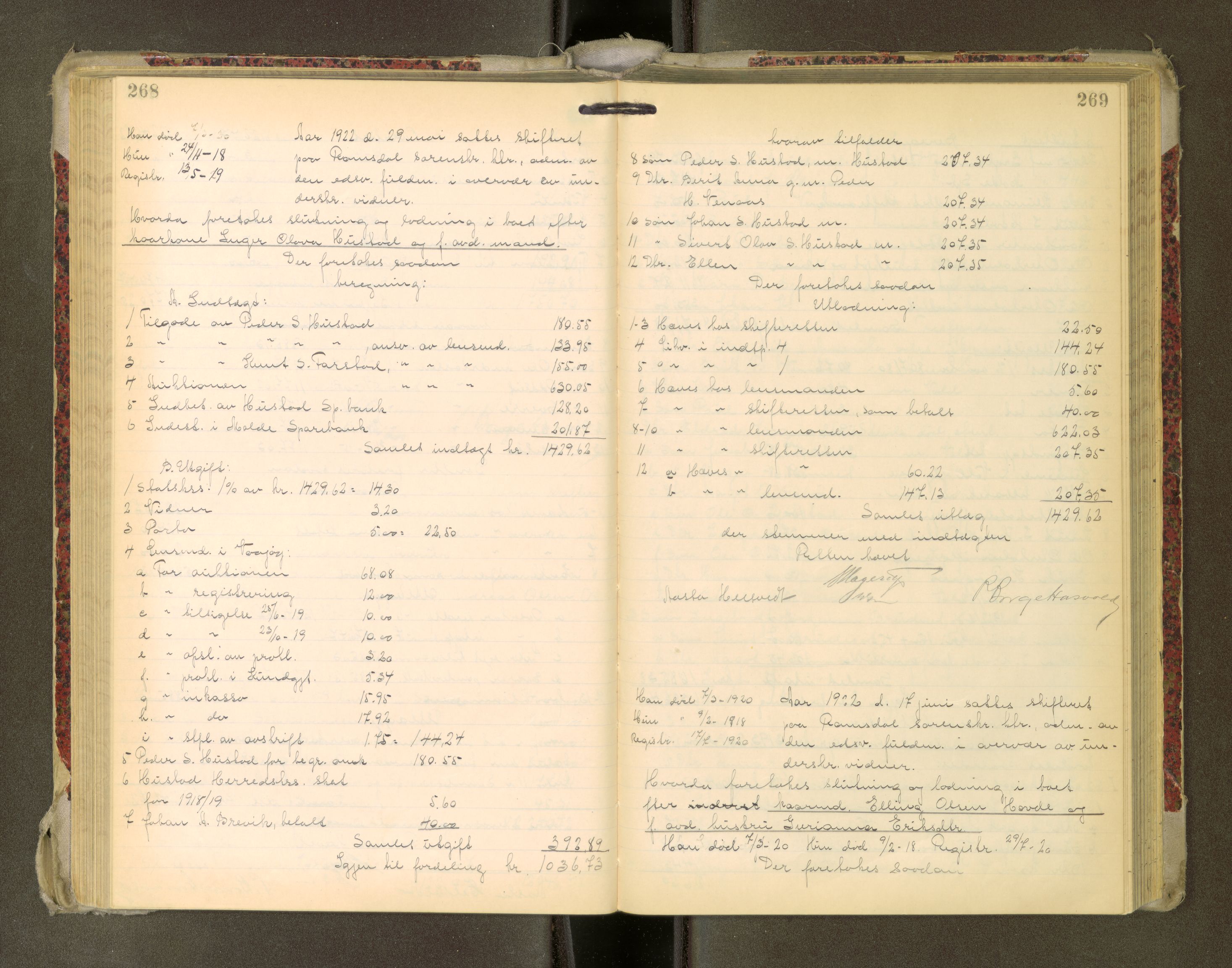 Romsdal sorenskriveri, AV/SAT-A-4149/1/3/3A/L0022: Skifteutlodnings Protokoll, 1920-1924, p. 268-269