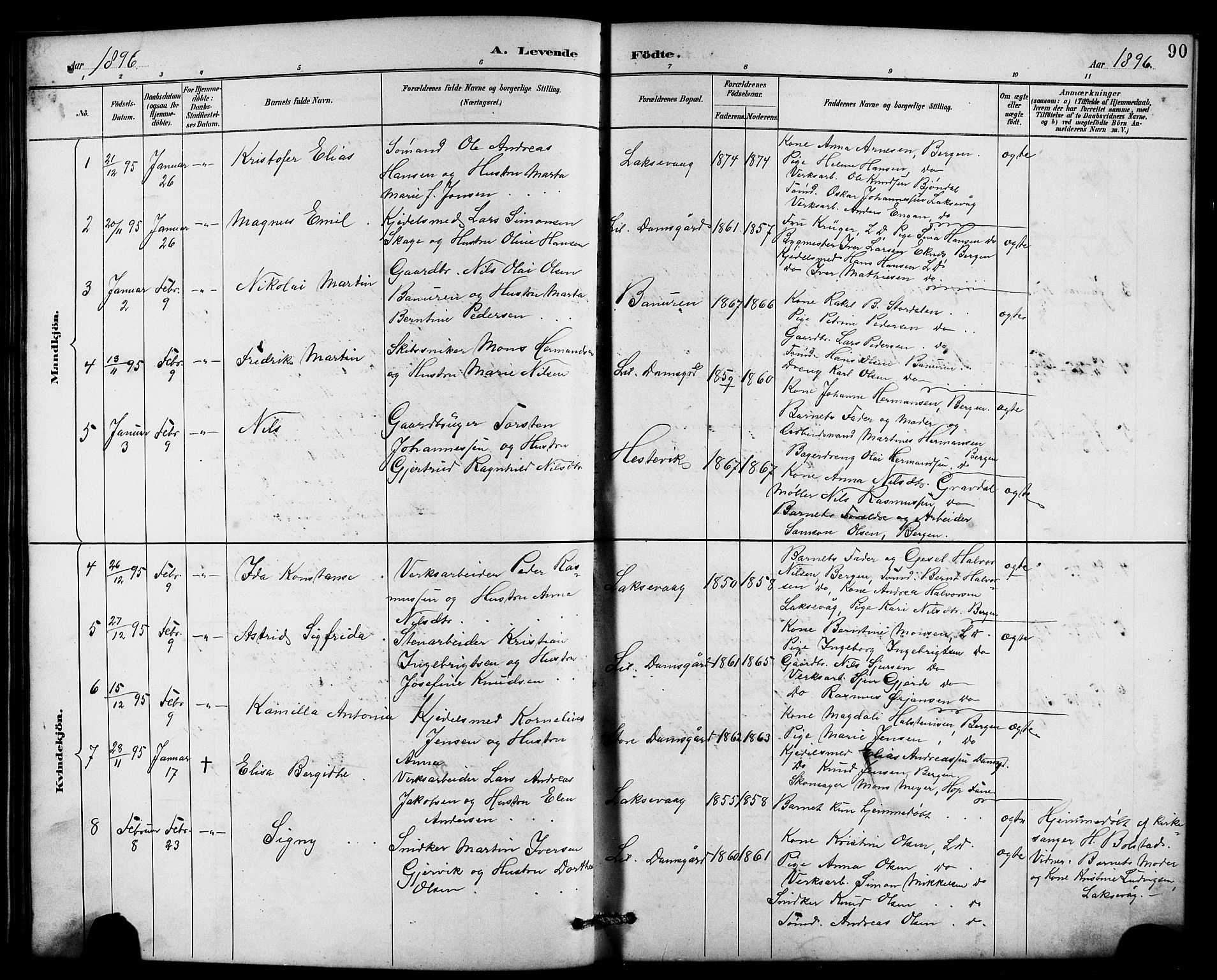 Laksevåg Sokneprestembete, AV/SAB-A-76501/H/Ha/Hab/Haba/L0003: Parish register (copy) no. A 3, 1887-1899, p. 90