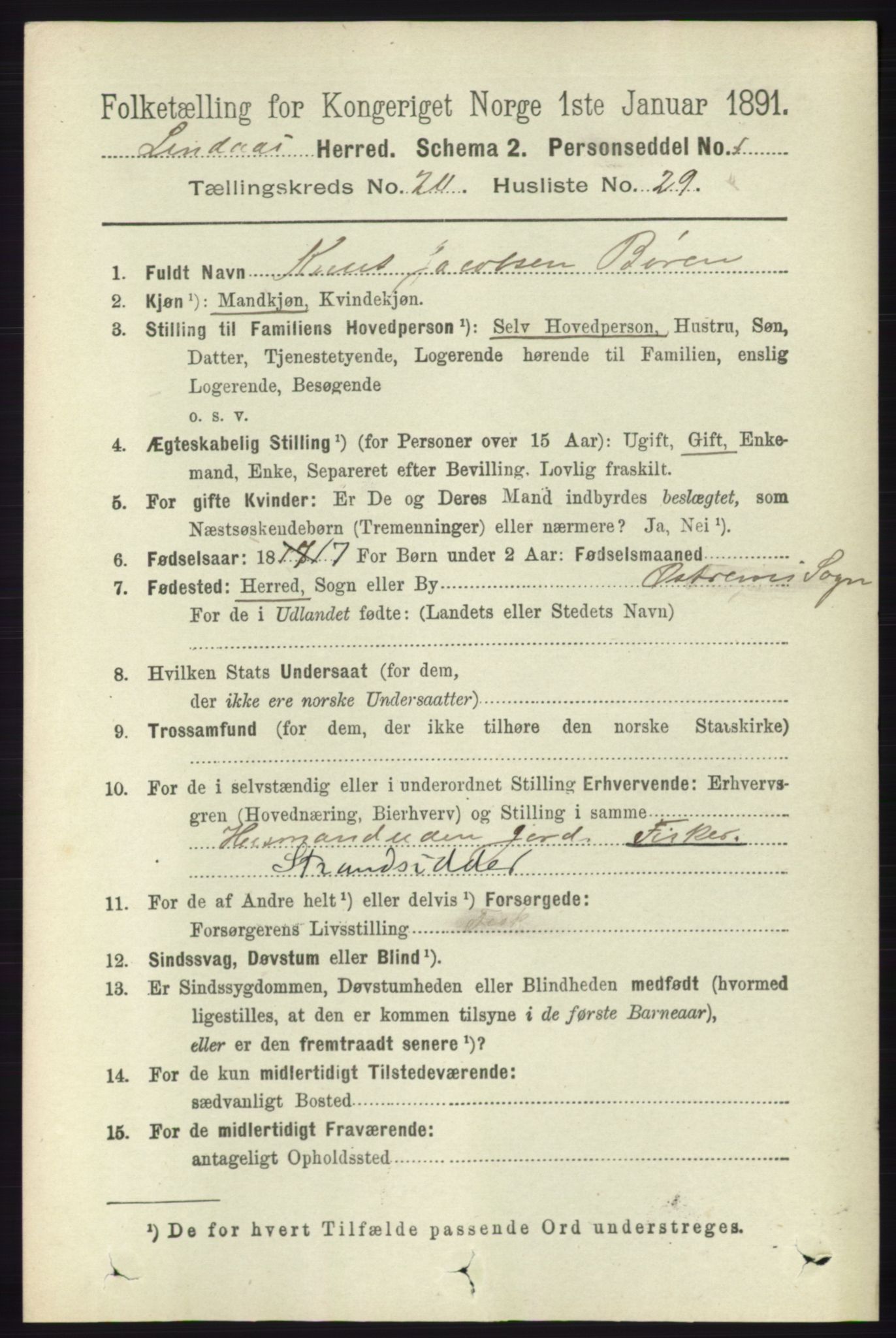 RA, 1891 census for 1263 Lindås, 1891, p. 7528