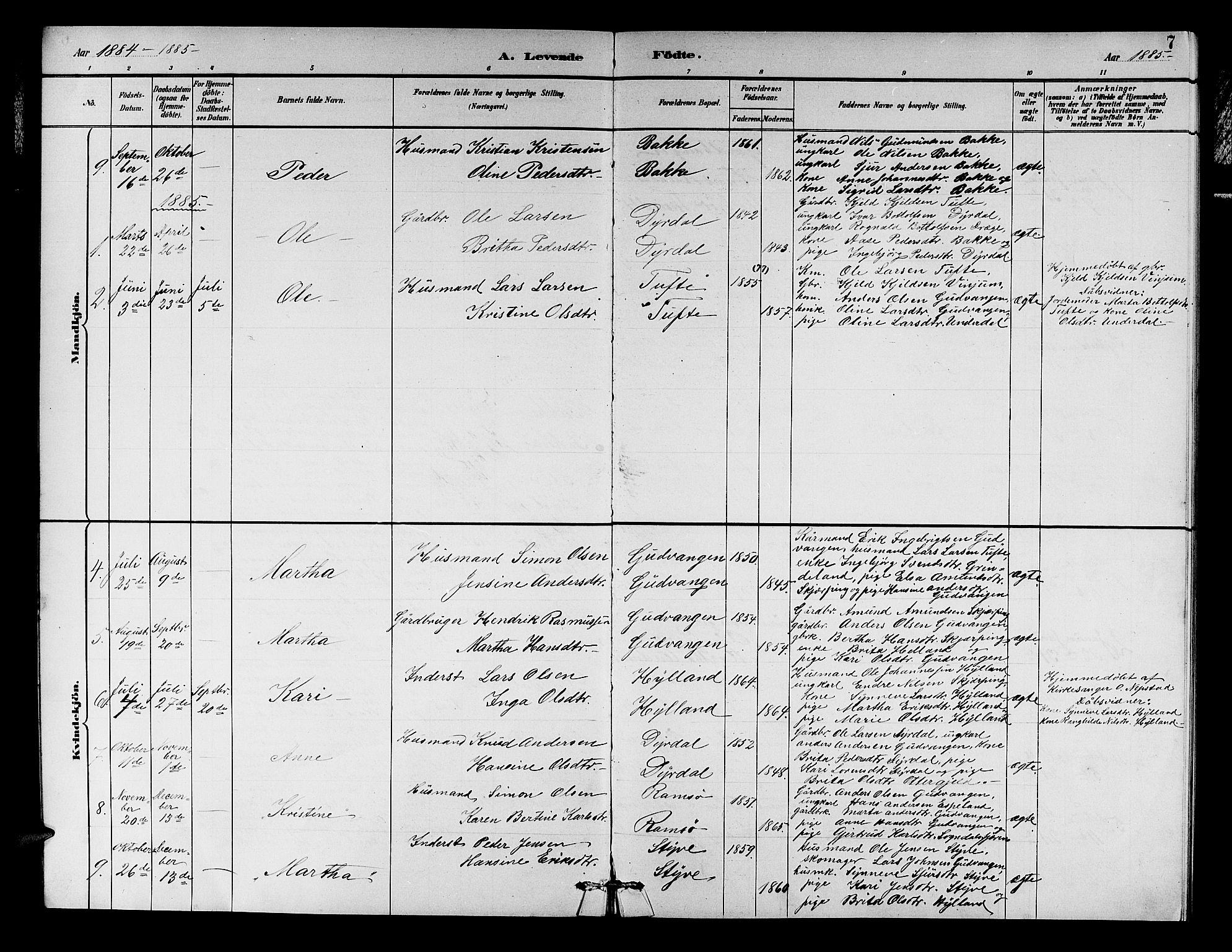 Aurland sokneprestembete, SAB/A-99937/H/Hb/Hbc/L0002: Parish register (copy) no. C 2, 1883-1900, p. 7