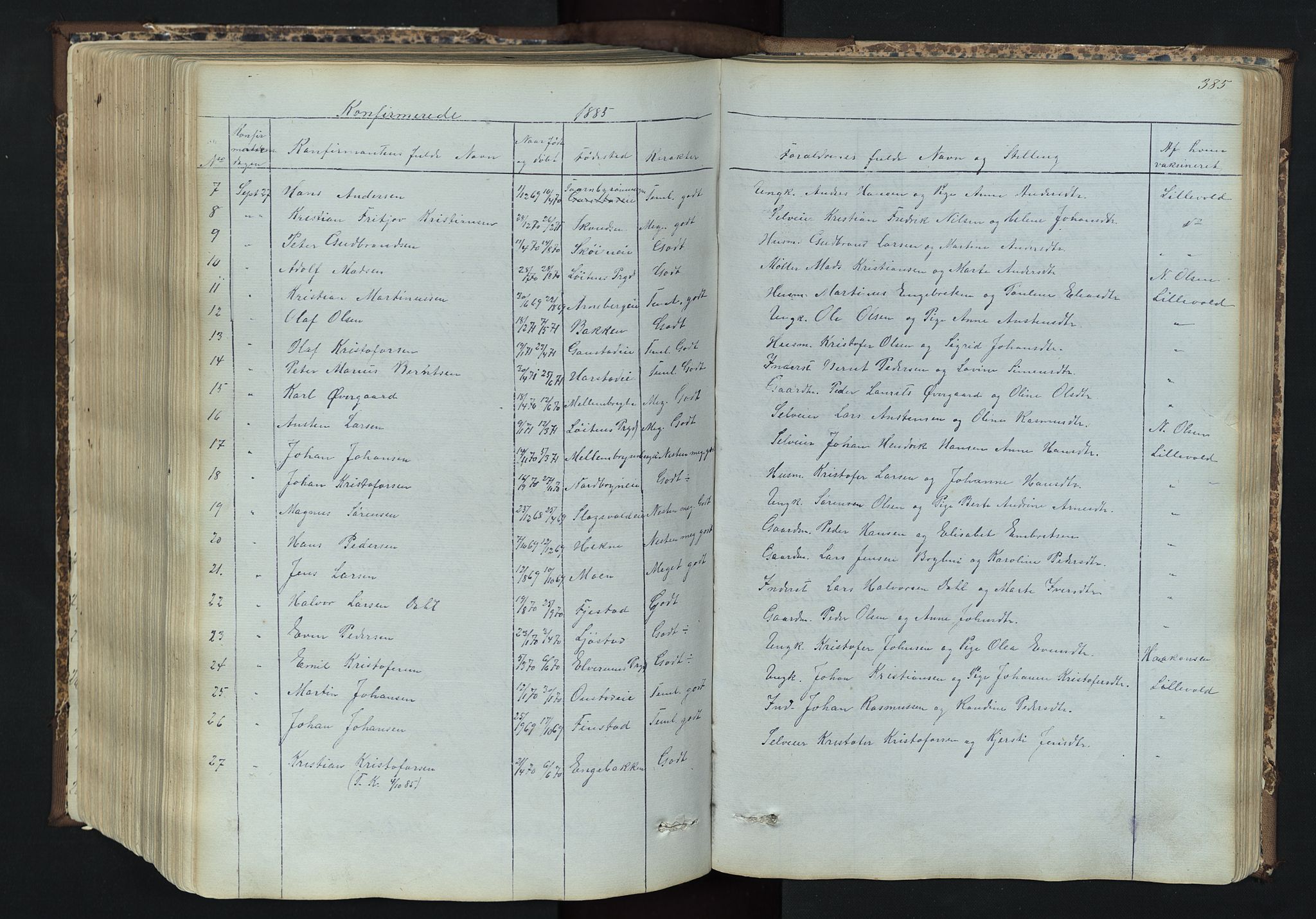 Romedal prestekontor, SAH/PREST-004/L/L0011: Parish register (copy) no. 11, 1867-1895, p. 385