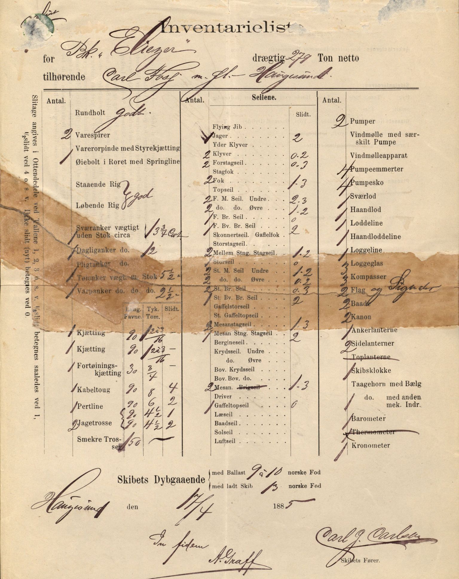 Pa 63 - Østlandske skibsassuranceforening, VEMU/A-1079/G/Ga/L0020/0003: Havaridokumenter / Anton, Diamant, Templar, Finn, Eliezer, Arctic, 1887, p. 258