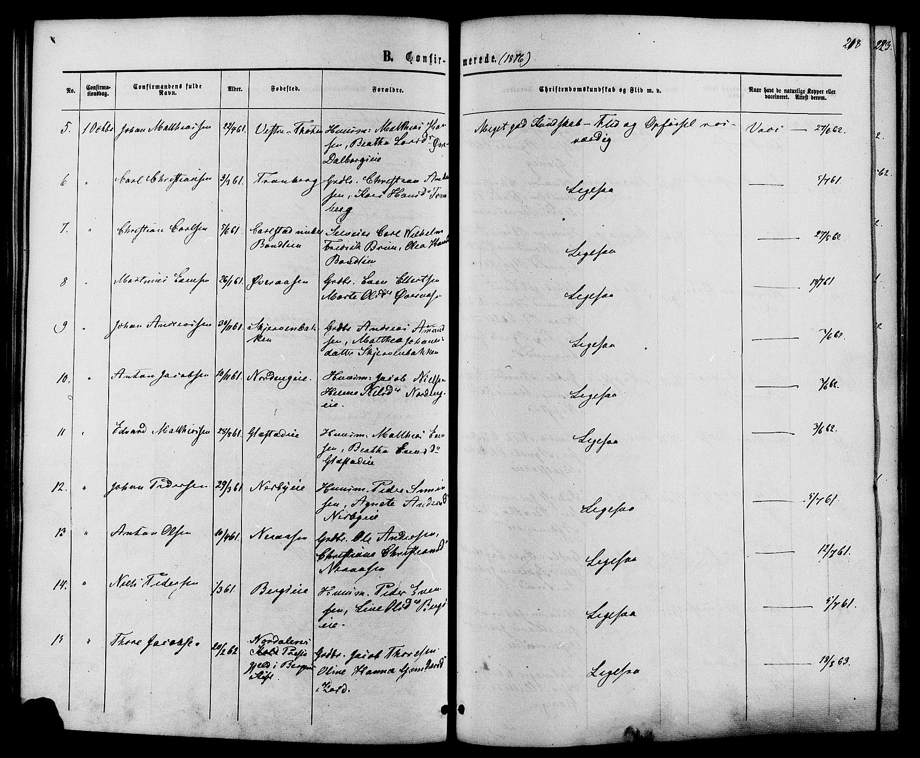 Vardal prestekontor, SAH/PREST-100/H/Ha/Haa/L0007: Parish register (official) no. 7, 1867-1878, p. 218