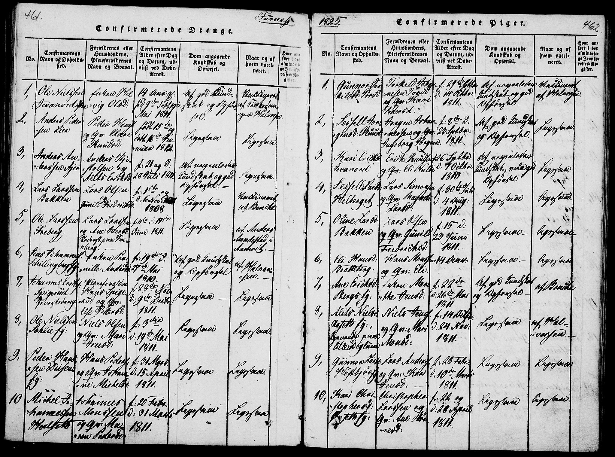 Vang prestekontor, Hedmark, SAH/PREST-008/H/Ha/Haa/L0008: Parish register (official) no. 8, 1815-1826, p. 461-462